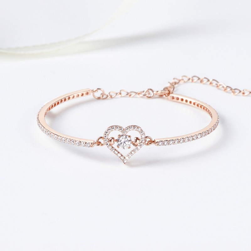 Kiềng Tay Bạc 925 Trái Tim Đá Nhảy Viền Đá Stone Bling Heart - VYB54