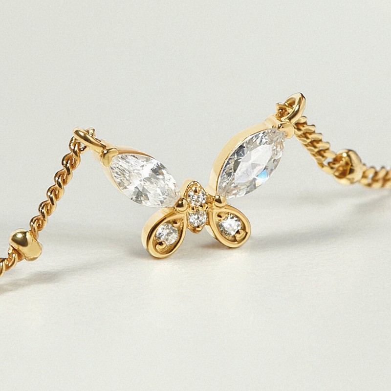 Lắc Chân Bạc 925 Bướm Đính Đá Xích Bi Dainty Butterfly - VSA01