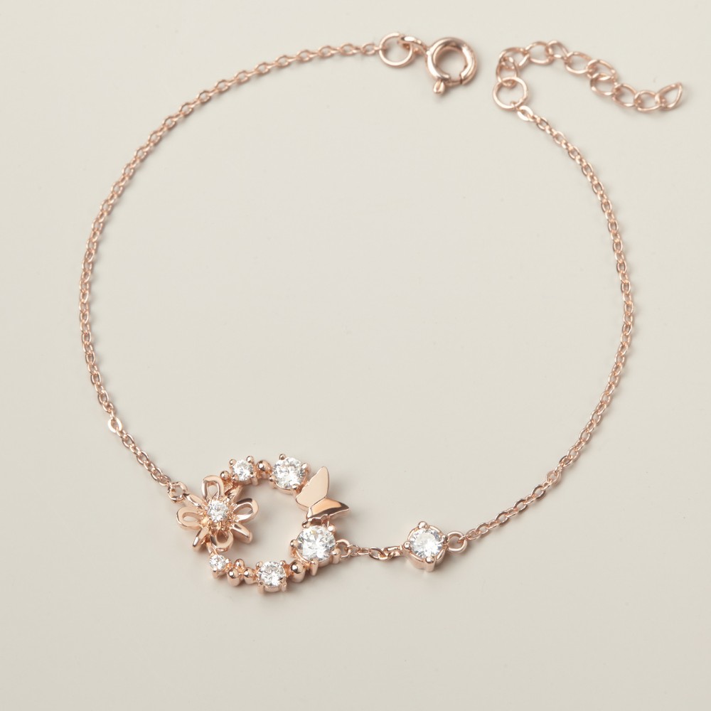 Lắc Tay Bạc 925 Chùm Hoa Tròn Đính Đá Lấp Lánh Blossom Flower - VGB08