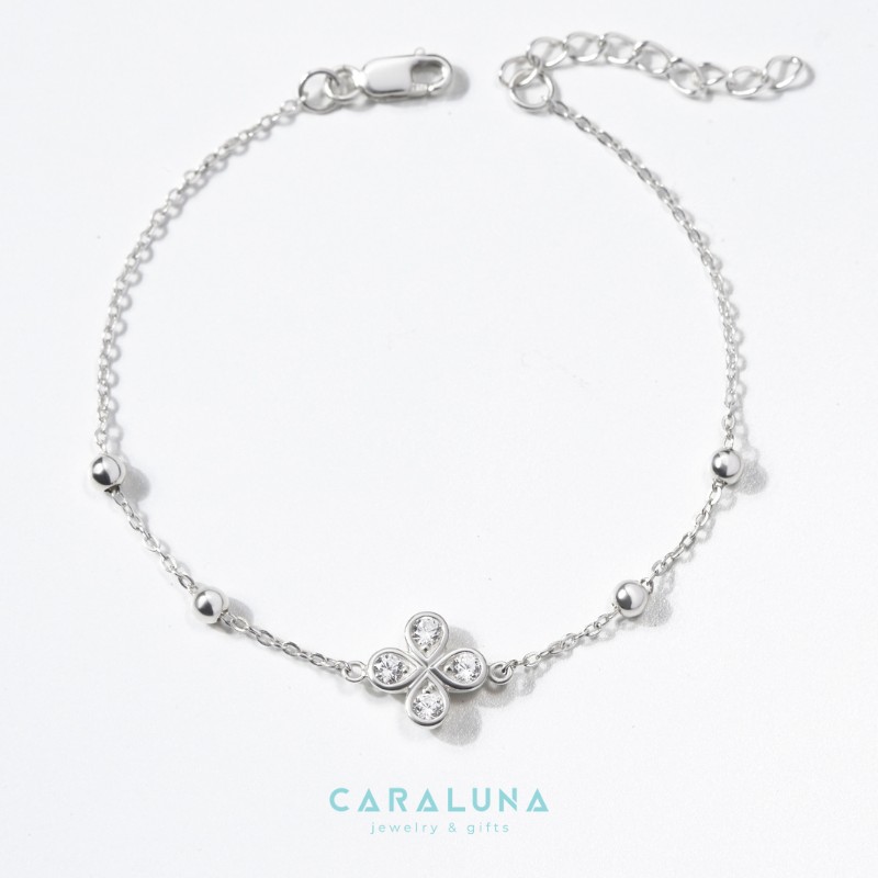 Lắc Tay Bạc 925 Cỏ 4 Lá Đính Đá - 4 Leaf Clover - VYB27