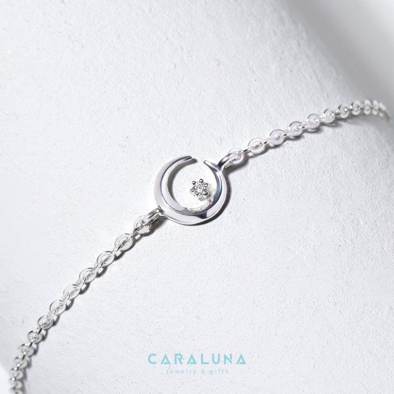 Lắc Tay Bạc 925 Mặt Trăng Khuyết Đính Đá Hàn Quốc Moon & Star - VGB01