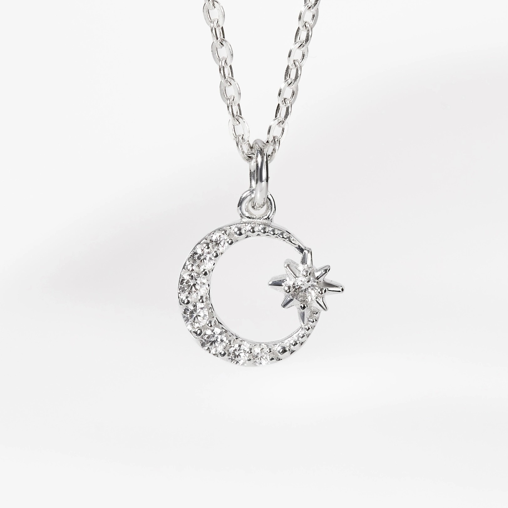 Mặt Dây Chuyền Bạc 925 Hình Trăng Sao Đính Đá Moon Star Pendant - VCP01