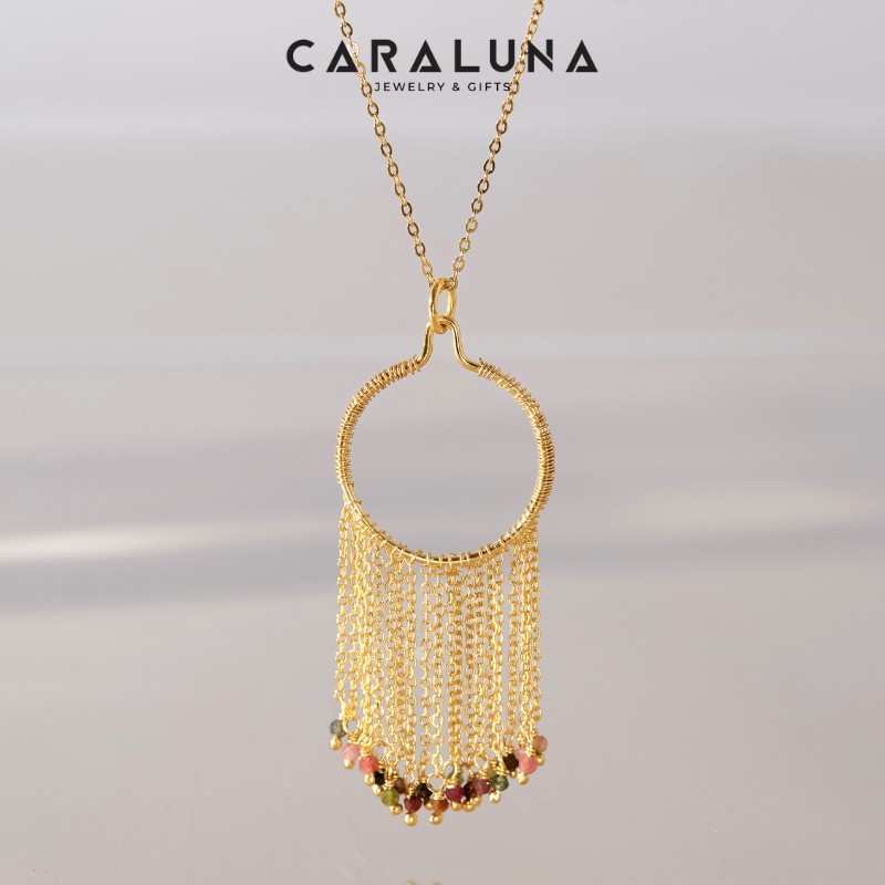 Mặt Dây Chuyền Bạc 925 Tua Rua Đính Đá Tourmaline Tự Nhiên - VUP507