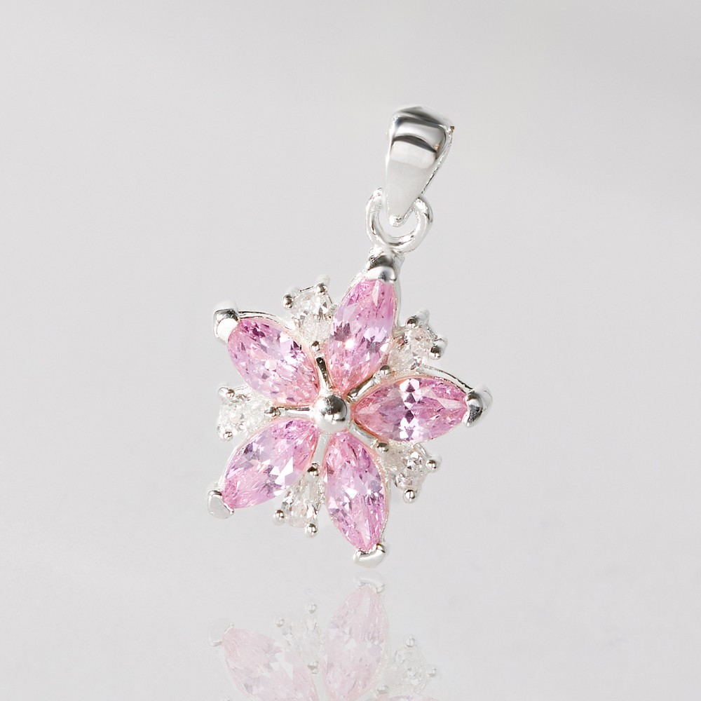 Mặt Dây Chuyền/Charm Bạc 925 Hoa Đính Đá Hồng Blossom Flower - VGP13