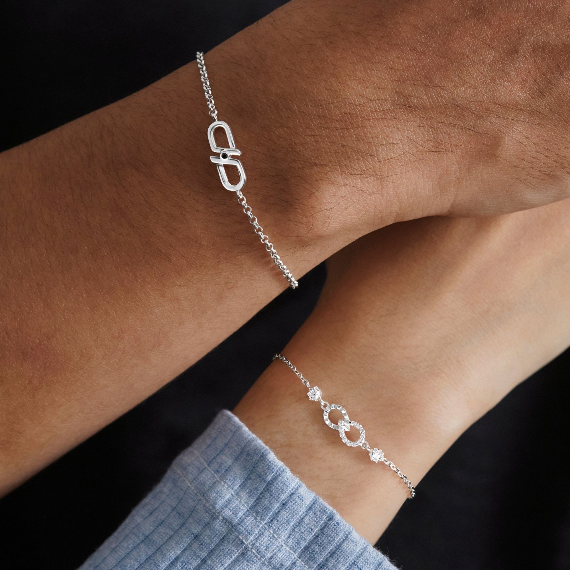 (Một Cặp) Vòng Tay Đôi Bạc 925 Biểu Tượng Vô Cực Đính Đá VYB67- VYB58