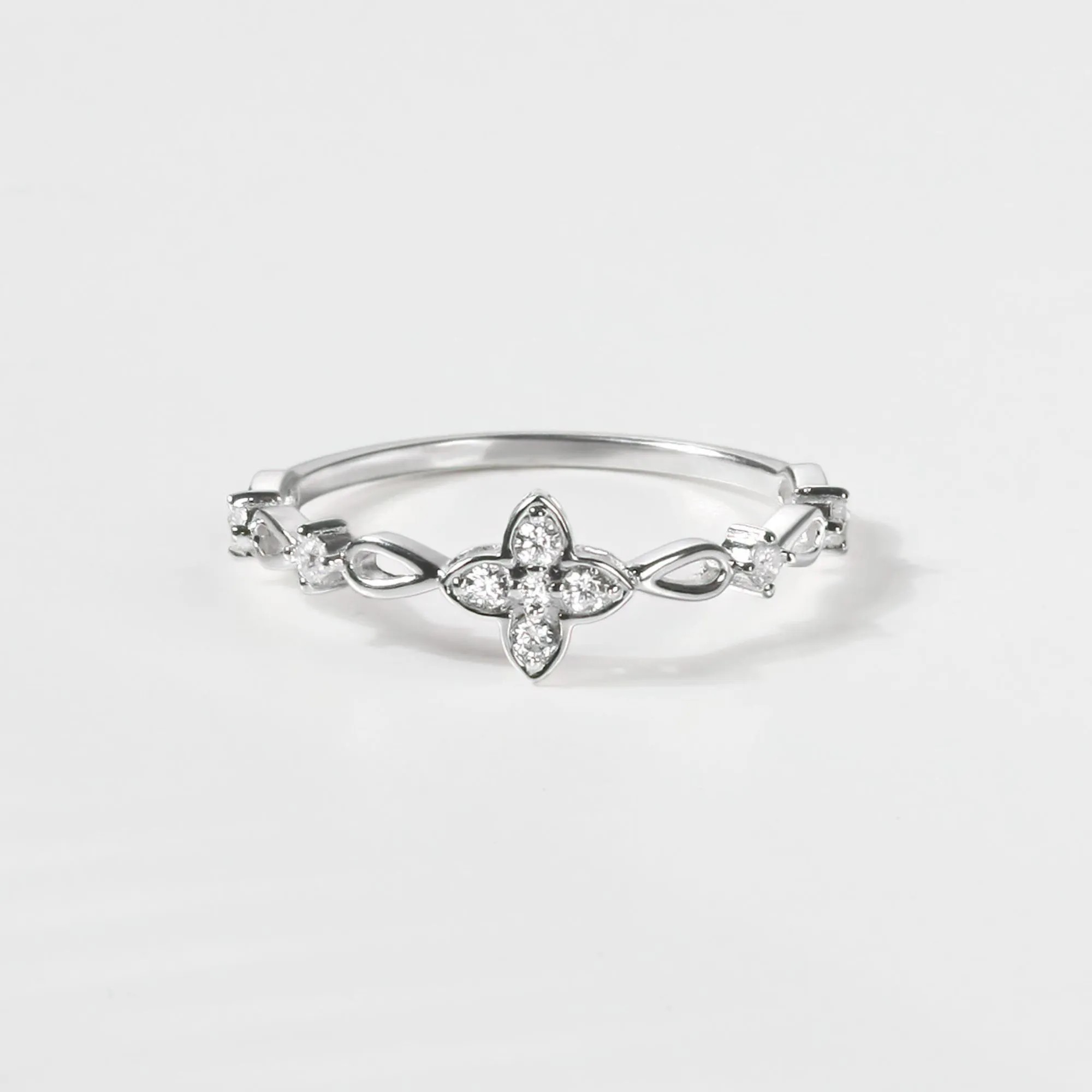 Nhẫn Bạc 925 Cỏ 4 Lá/Hoa 4 Cánh Đính Đá Giọt Nước - VCR28