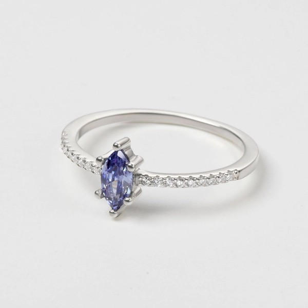 Nhẫn Chủ Bạc 925 Đính Đá Hạt Thóc Marquise Màu Xanh Sapphire - VCR506
