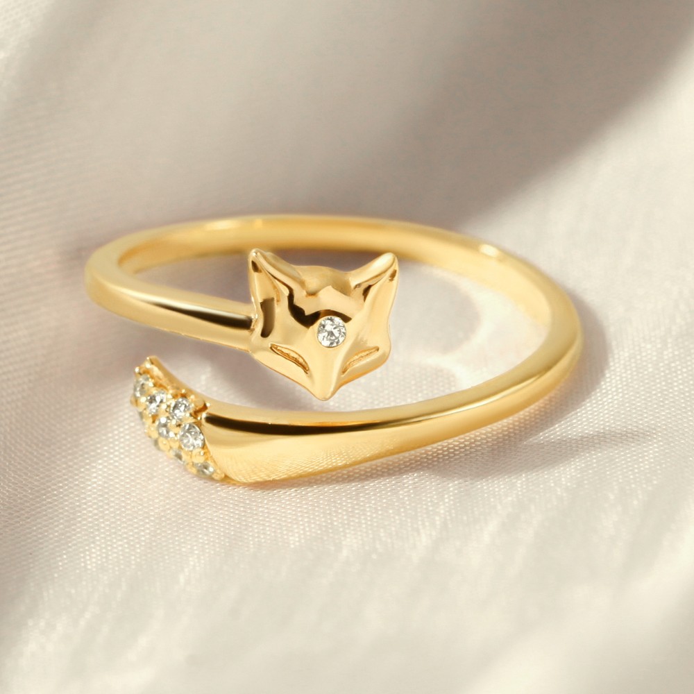 Nhẫn Hở Freesize Bạc 925 Mặt Hồ Ly Đính Đá Fox Ring - VGR16