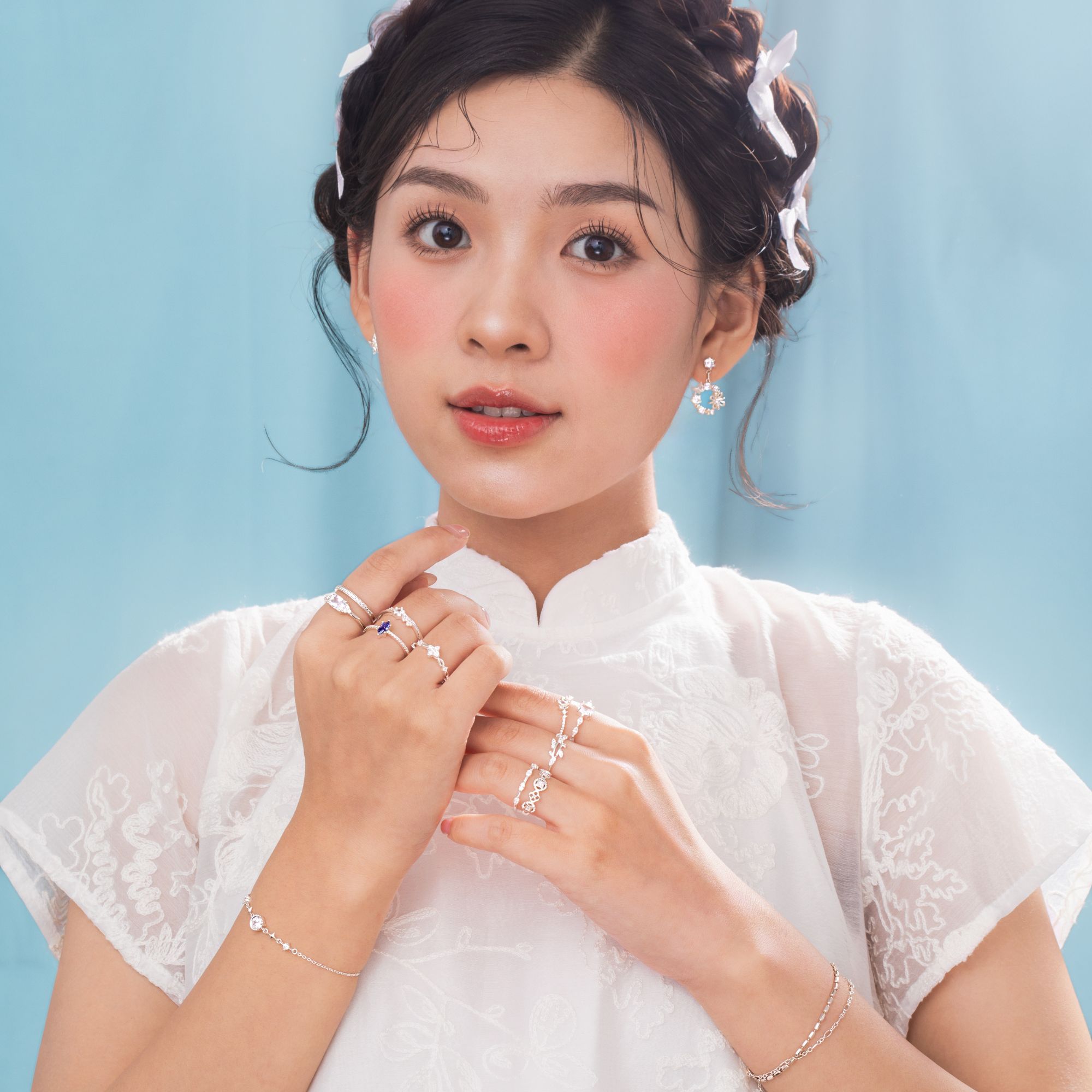 Quà Tặng 8/3 Nhẫn Bạc 925 Cỏ 4 Lá/Hoa 4 Cánh Đính Đá Giọt Nước - VCR28