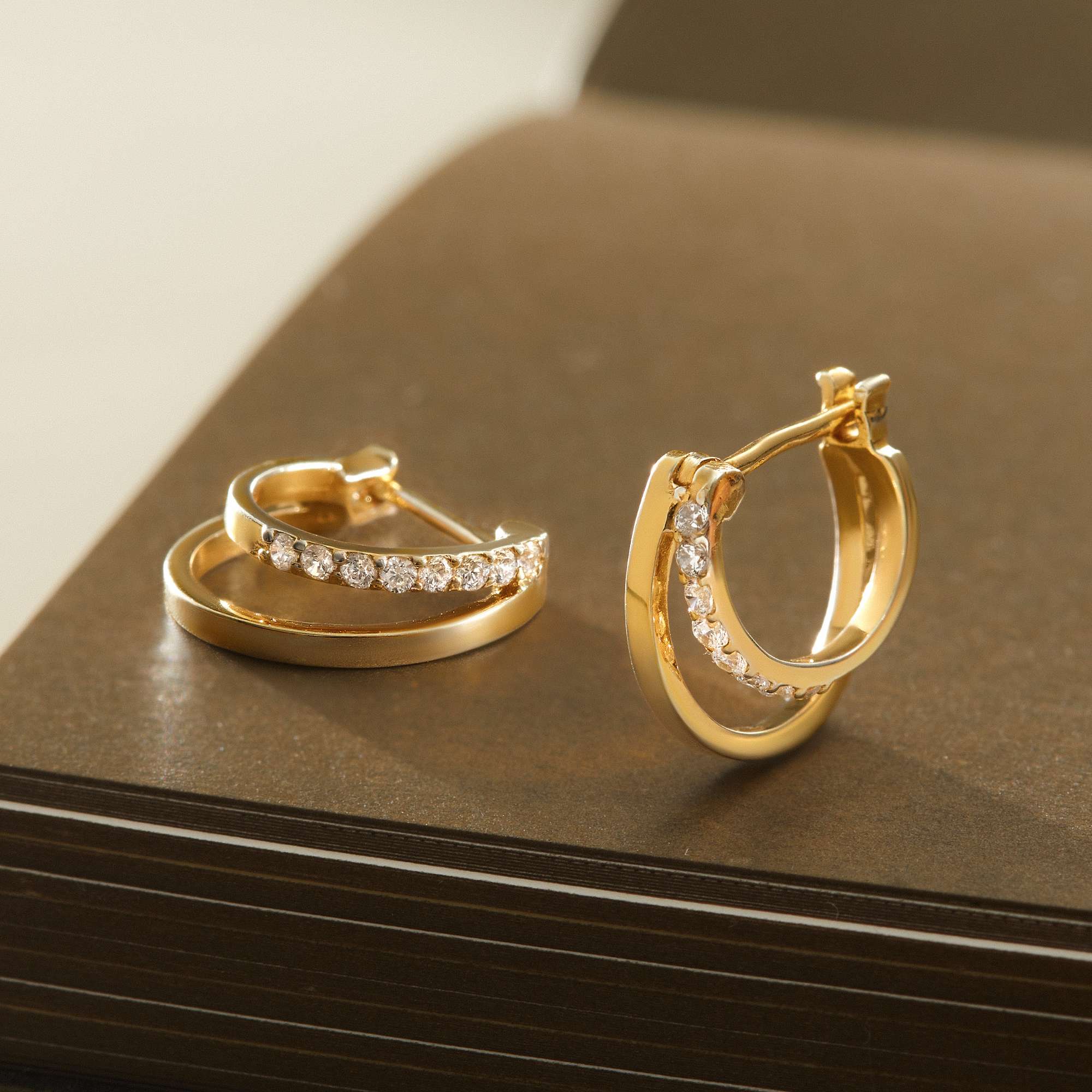 Khuyên Tai Hoop Bạc 925 2 Vòng To Nhỏ Đính Đá - ODE111