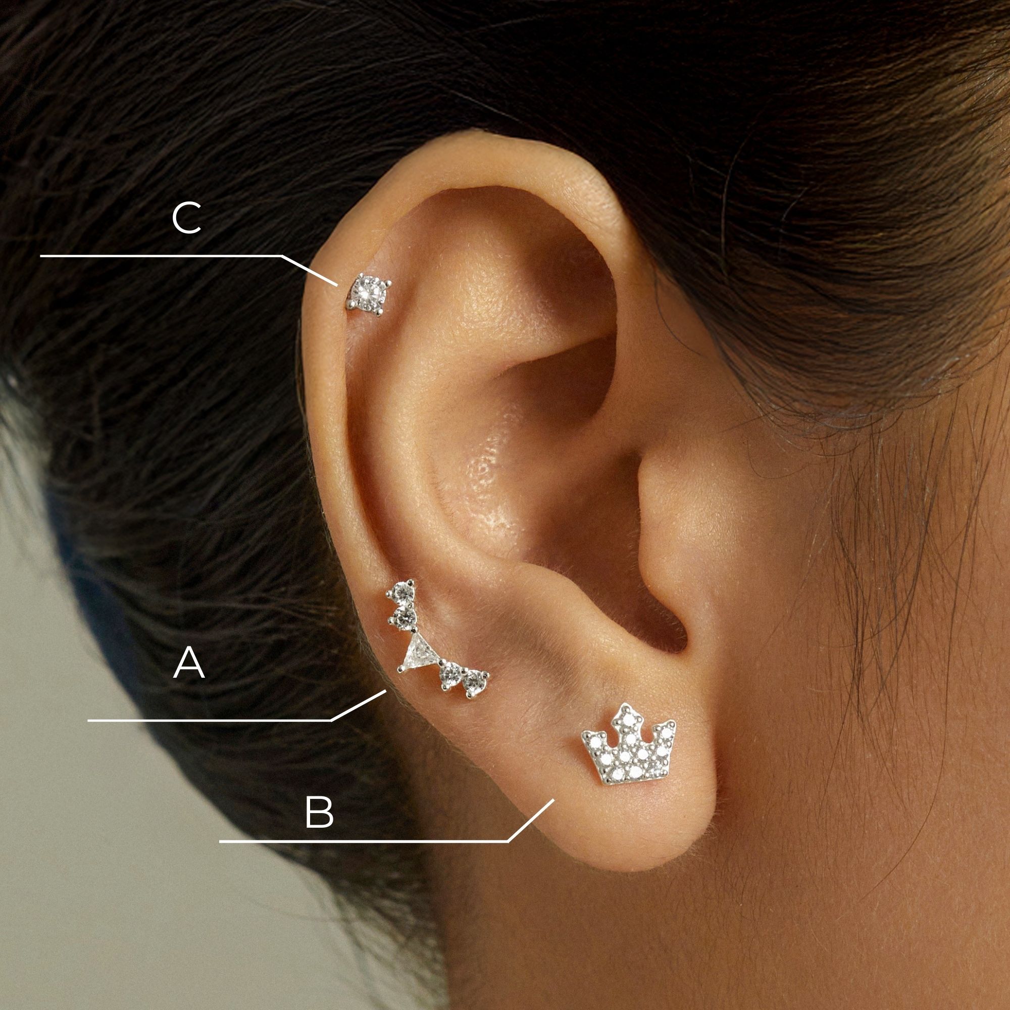 Set Khuyên Tai Vương Miệng Bạc 925 Nữ Tính - Set Crown Studs