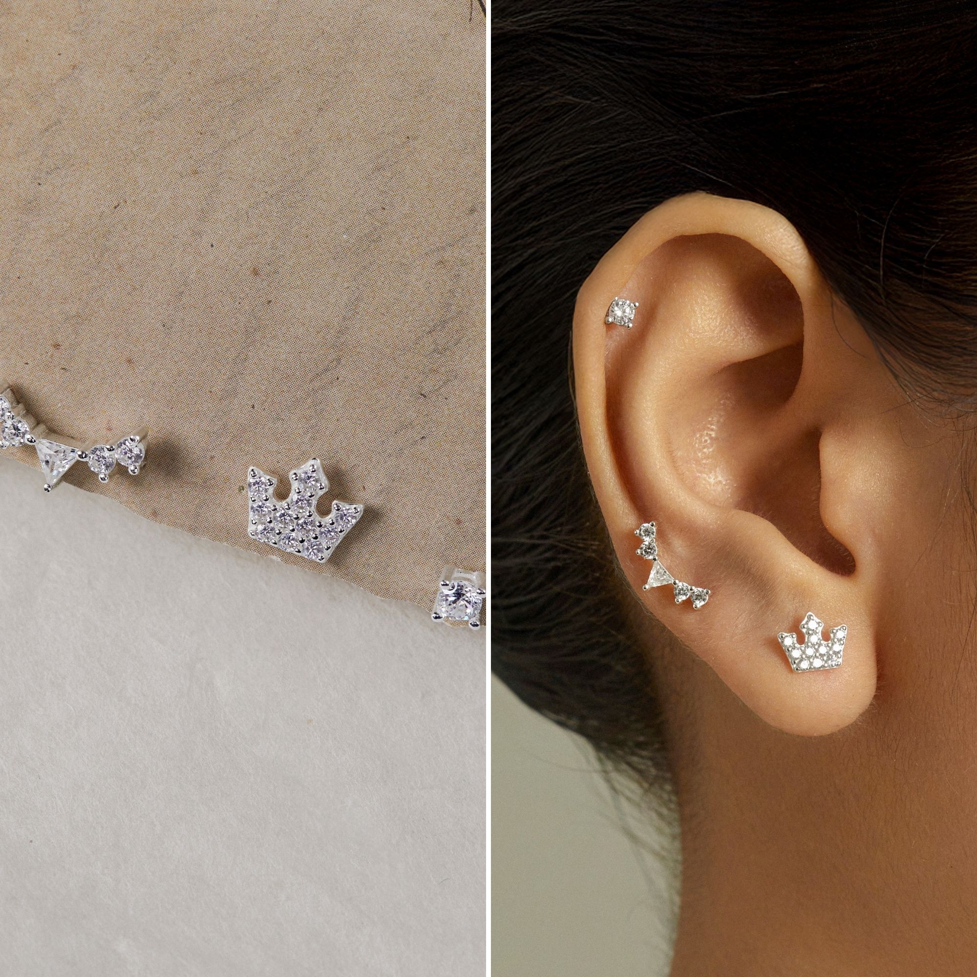 Set Khuyên Tai Vương Miệng Bạc 925 Nữ Tính - Set Crown Studs