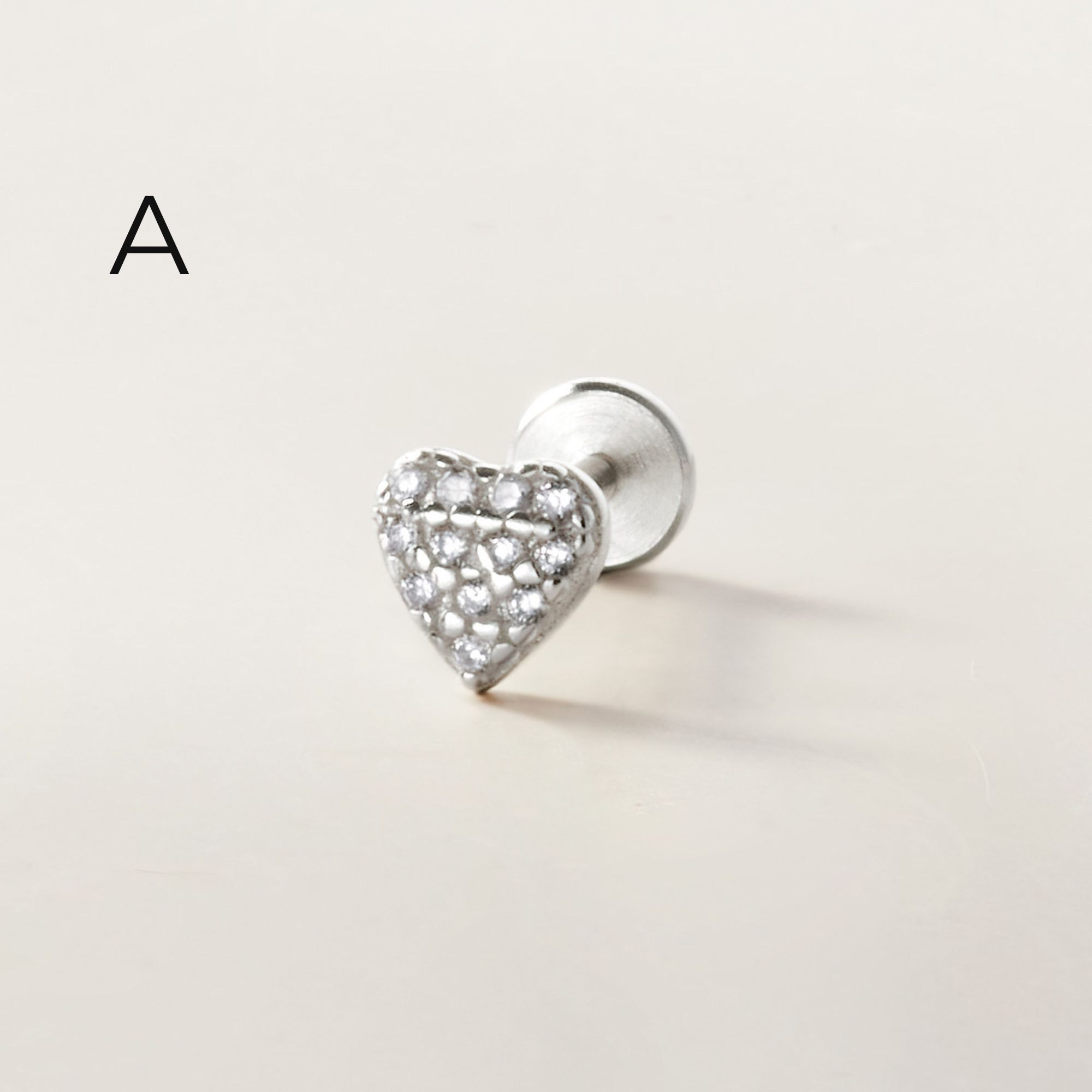 Set Khuyên Tai Bạc 925 Trái Tim Chốt Phẳng Và Cuff Bạc 925 Flat Back  - Set Heart Earrings