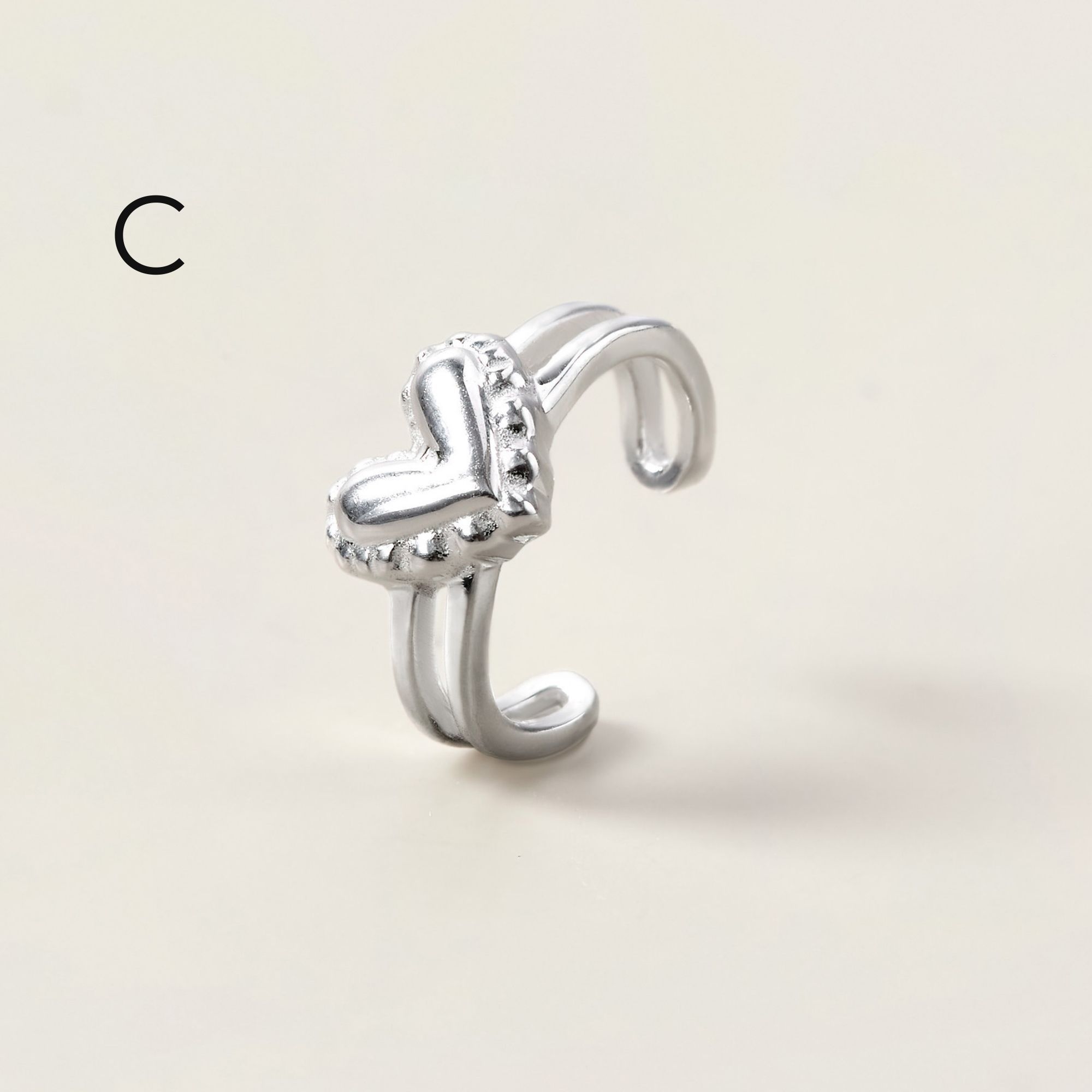 Set Khuyên Tai Bạc 925 Trái Tim Chốt Phẳng Và Cuff Bạc 925 Flat Back  - Set Heart Earrings