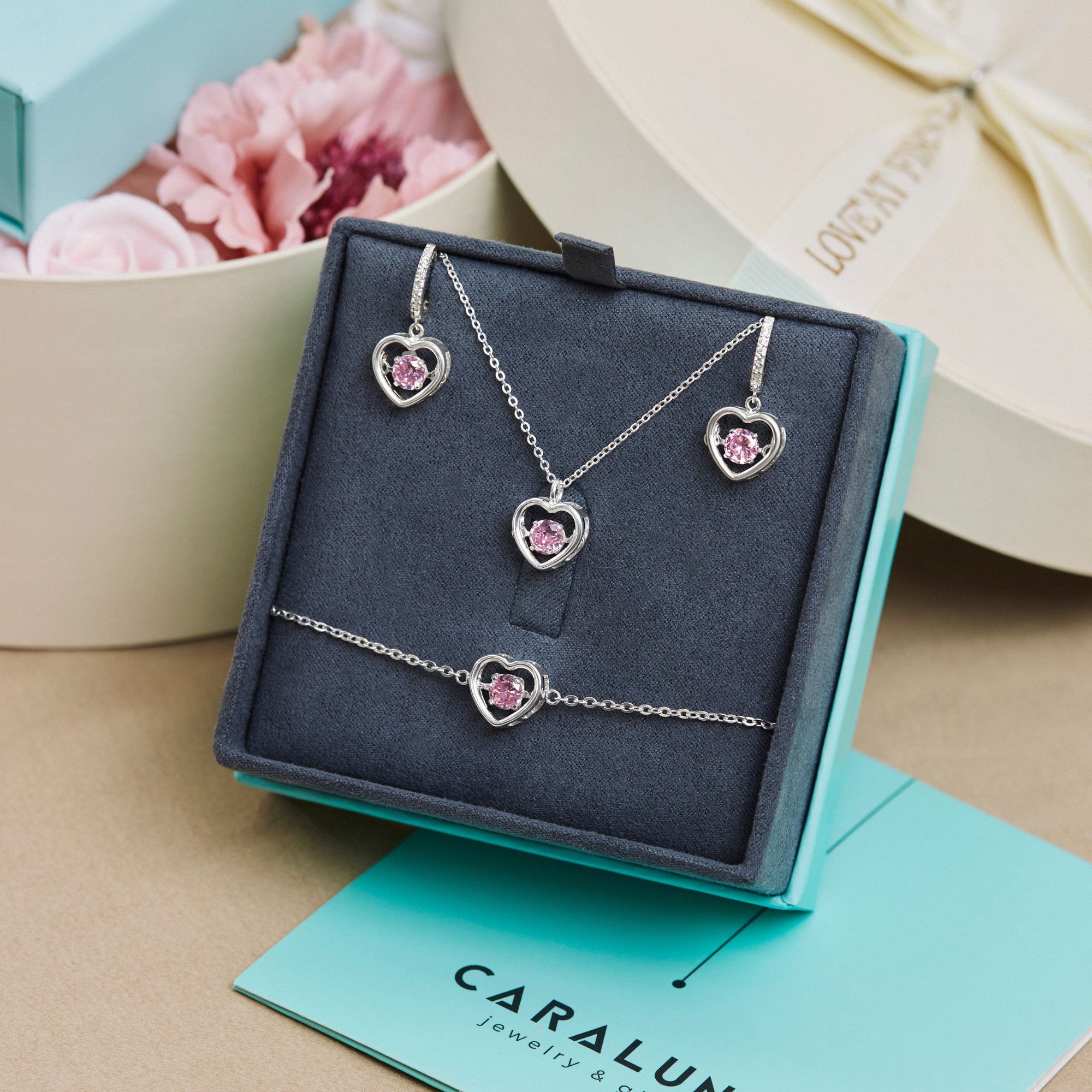 Set Quà Tặng Trang Sức Bạc Cao Cấp - Set 3 Món - Trái Tim Đá Nhảy Bling Heart - VYN62 & VYB56 & VYE51