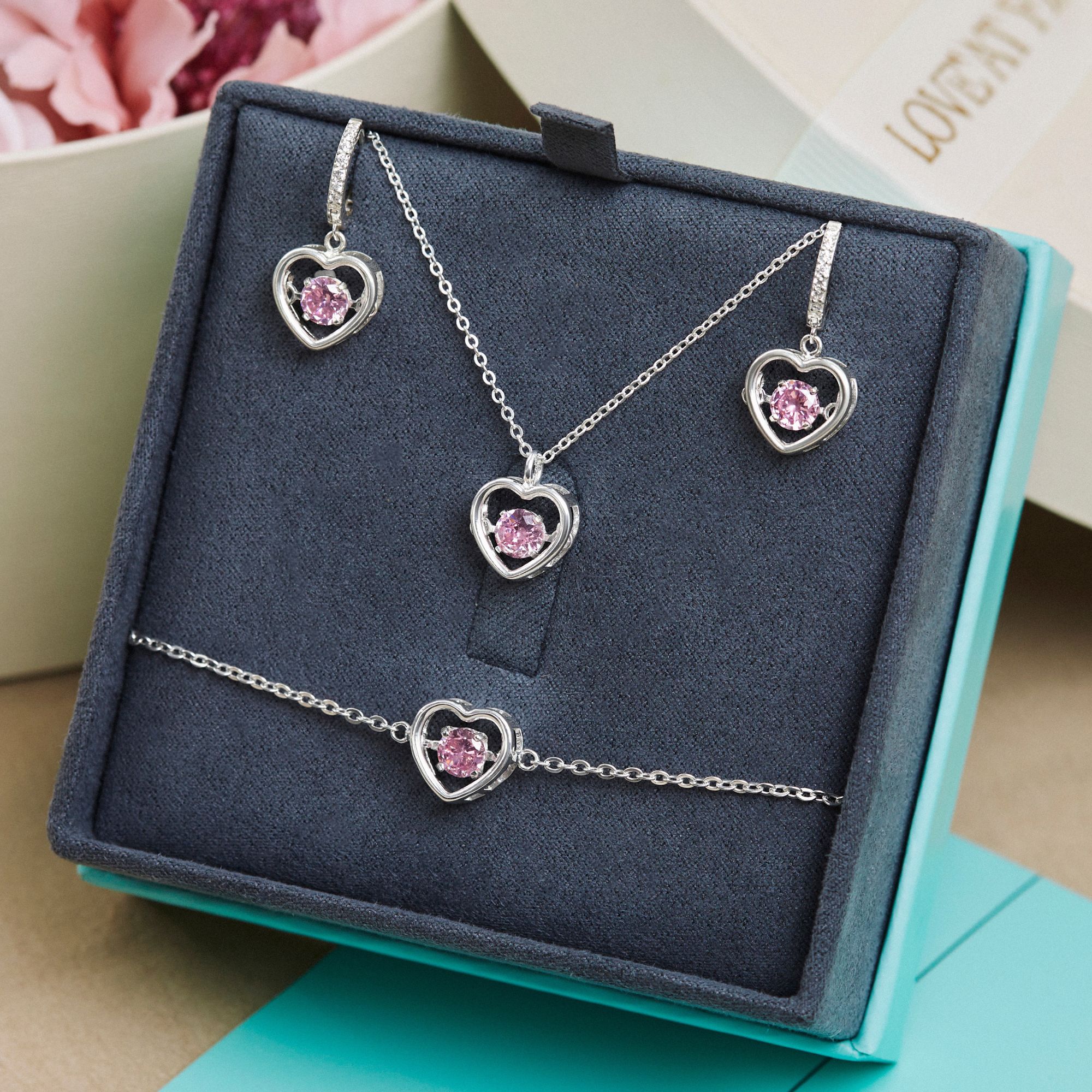 Set Quà Tặng Trang Sức Bạc Cao Cấp - Set 3 Món - Trái Tim Đá Nhảy Bling Heart - VYN62 & VYB56 & VYE51