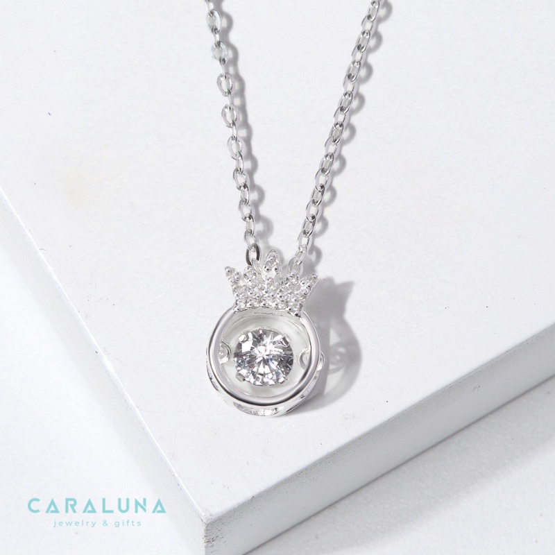 Quà Tặng 8/3 Dây Chuyền Bạc 925 Vương Miện Đá Nhảy Hàn Quốc My Queen - Mặt Tròn Vương Miện - VYN13