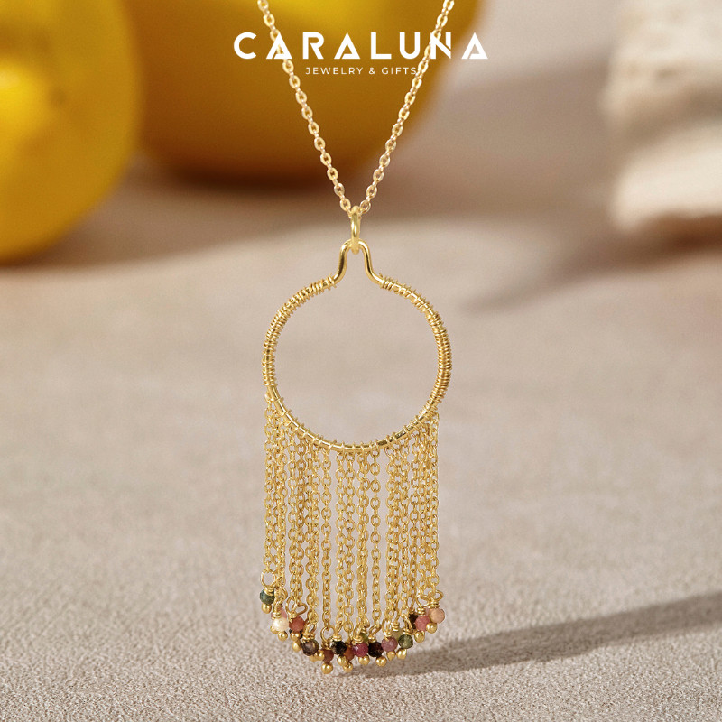 Mặt Dây Chuyền Bạc 925 Tua Rua Đính Đá Tourmaline Tự Nhiên - VUP507