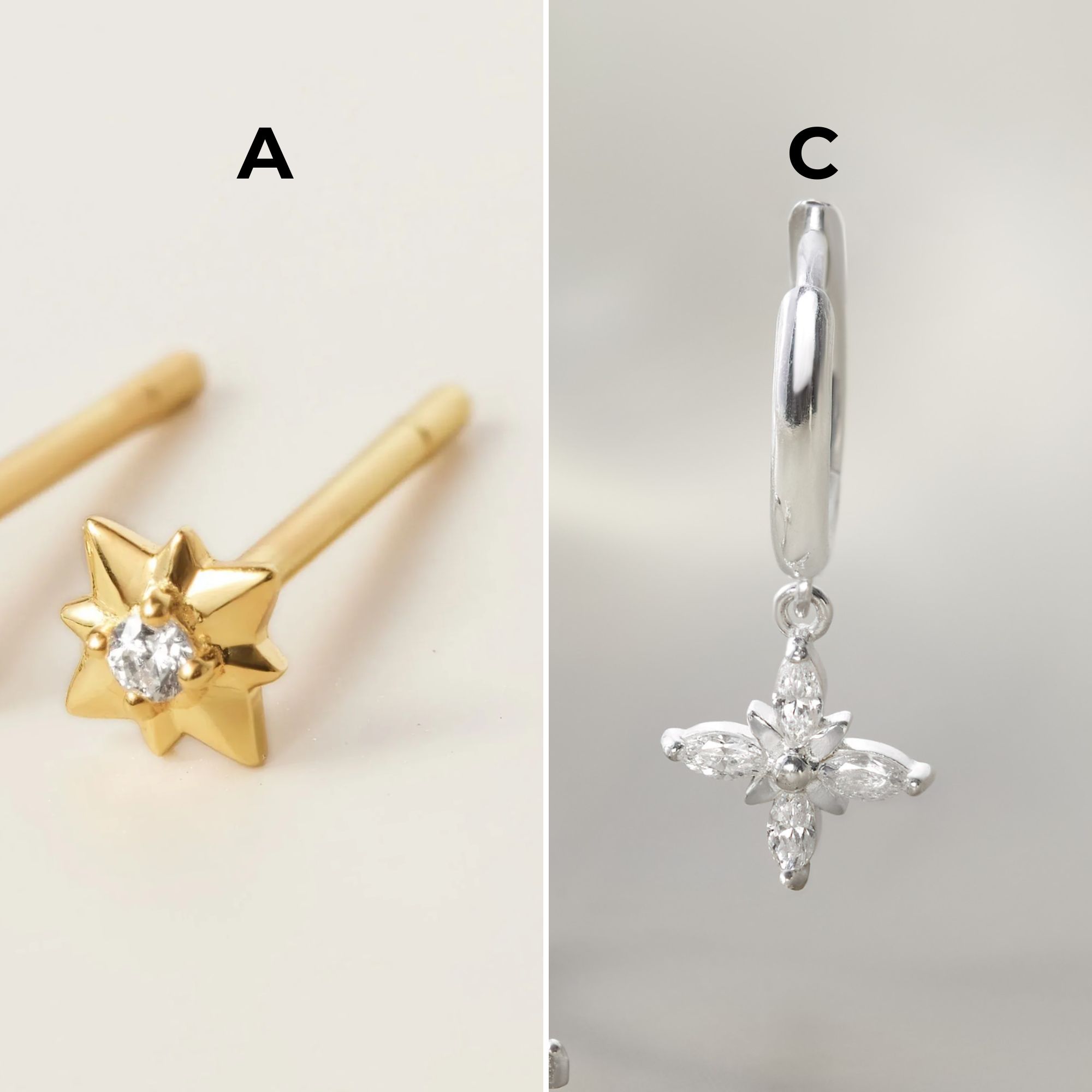 Set Khuyên Tai Ngôi Sao Và Khuyên Tai Tròn Classic - Hoa Tai Nụ Bạc Và Hoa Tai Hoops CARA LUNA - Set Star Stud & Hoops (3 chiếc)