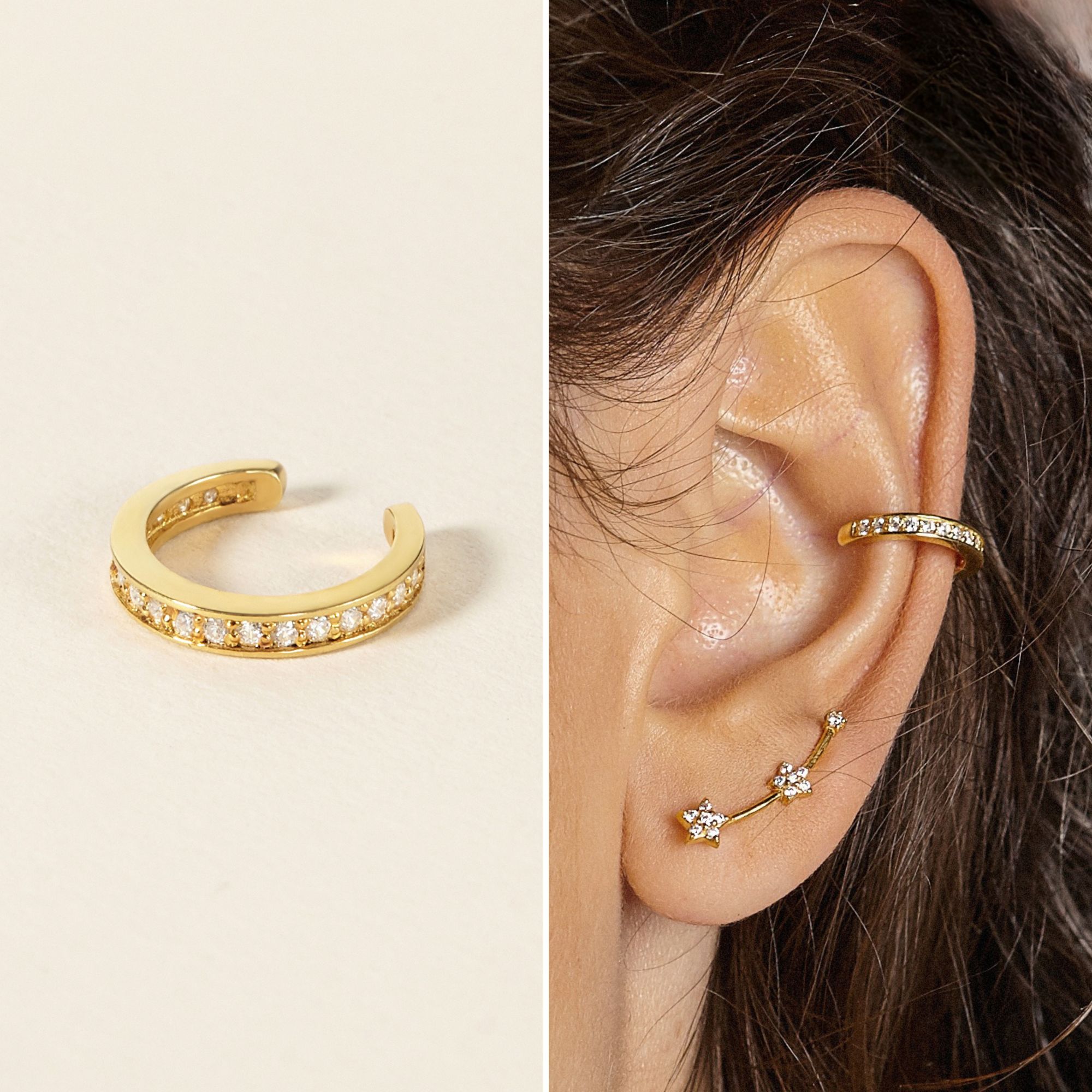 (1 Cái) Khuyên Tai Kẹp Vành Bạc 925 Tròn Hoop Đính Đá - Hoop Ear Cuff - BE06-L