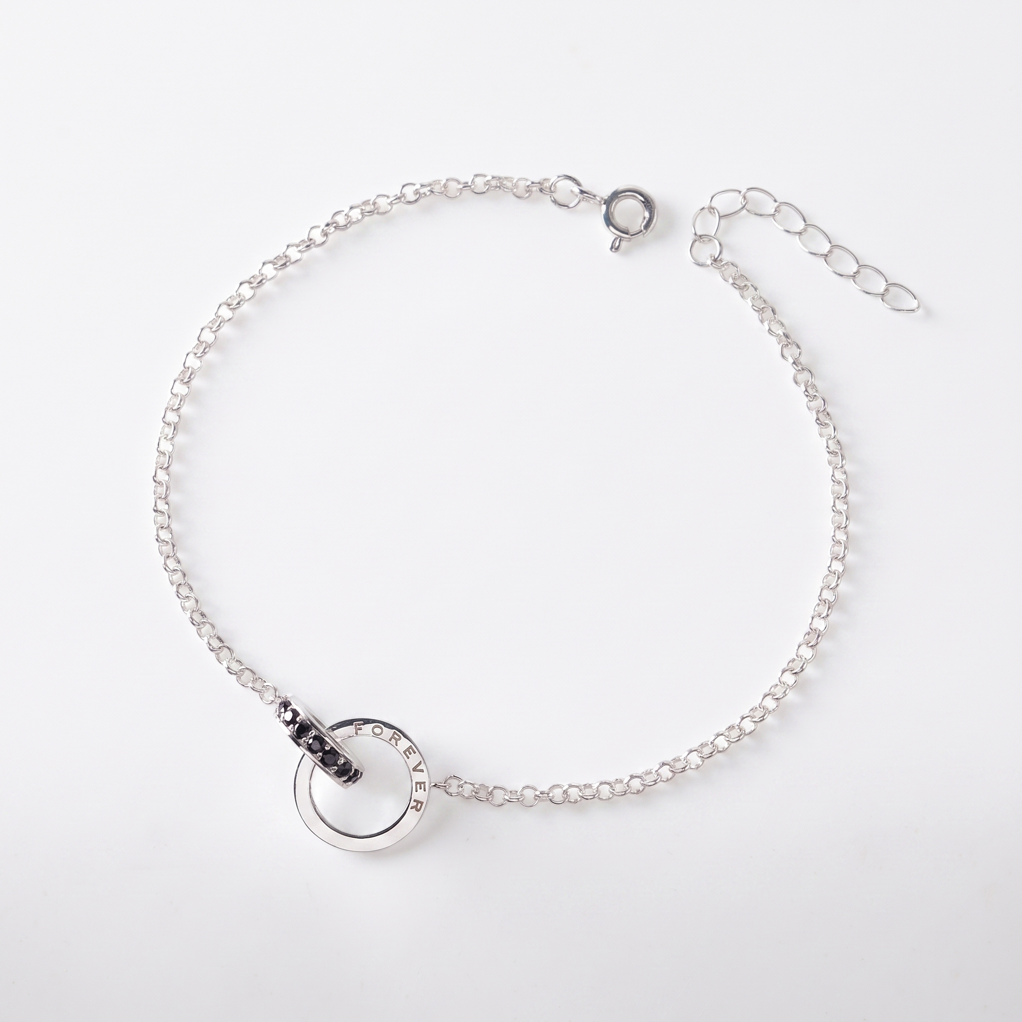 Lắc Tay Bạc 925 Nam Vòng Tròn Đính Đá Đen Eternity Love - VYB83