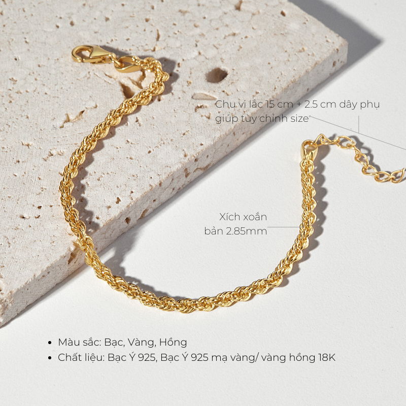 Lắc Tay Bạc 925 Trơn Xoắn Twist - VCB03