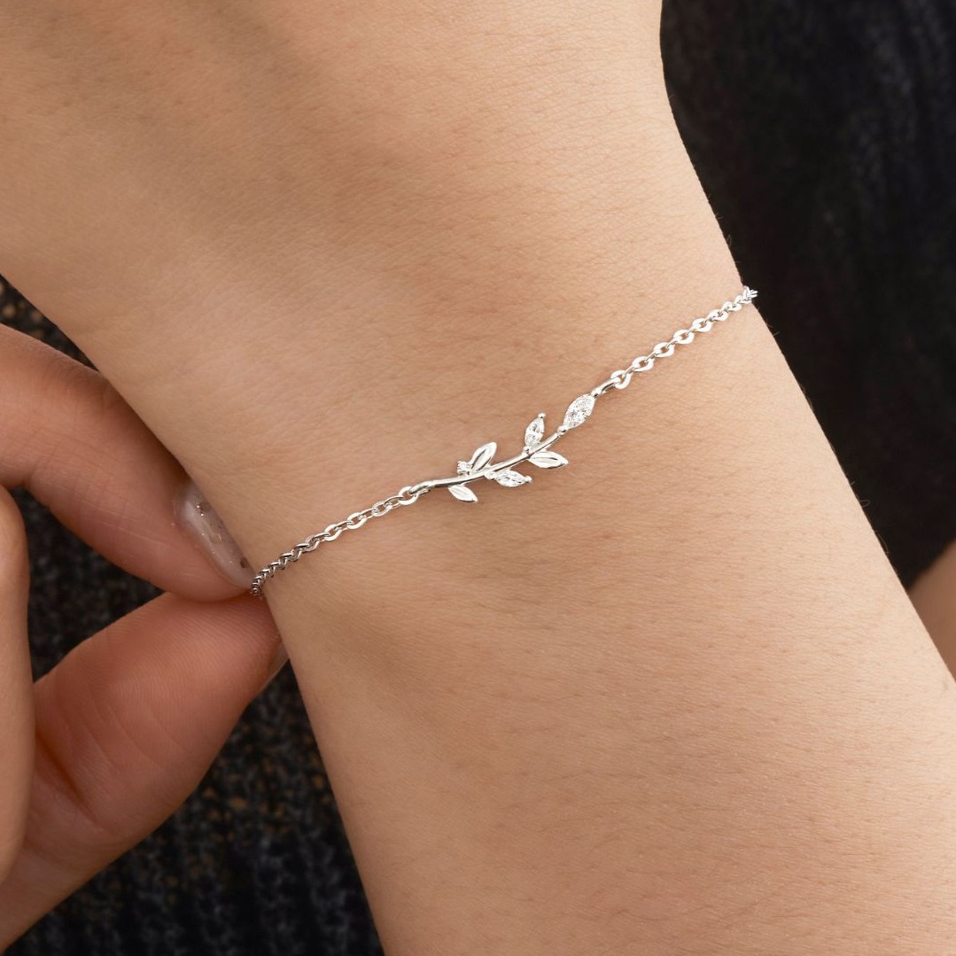 Lắc Tay Bạc 925 Lá Nguyệt Quế Đính Đá Laurel Bracelet - VCB21