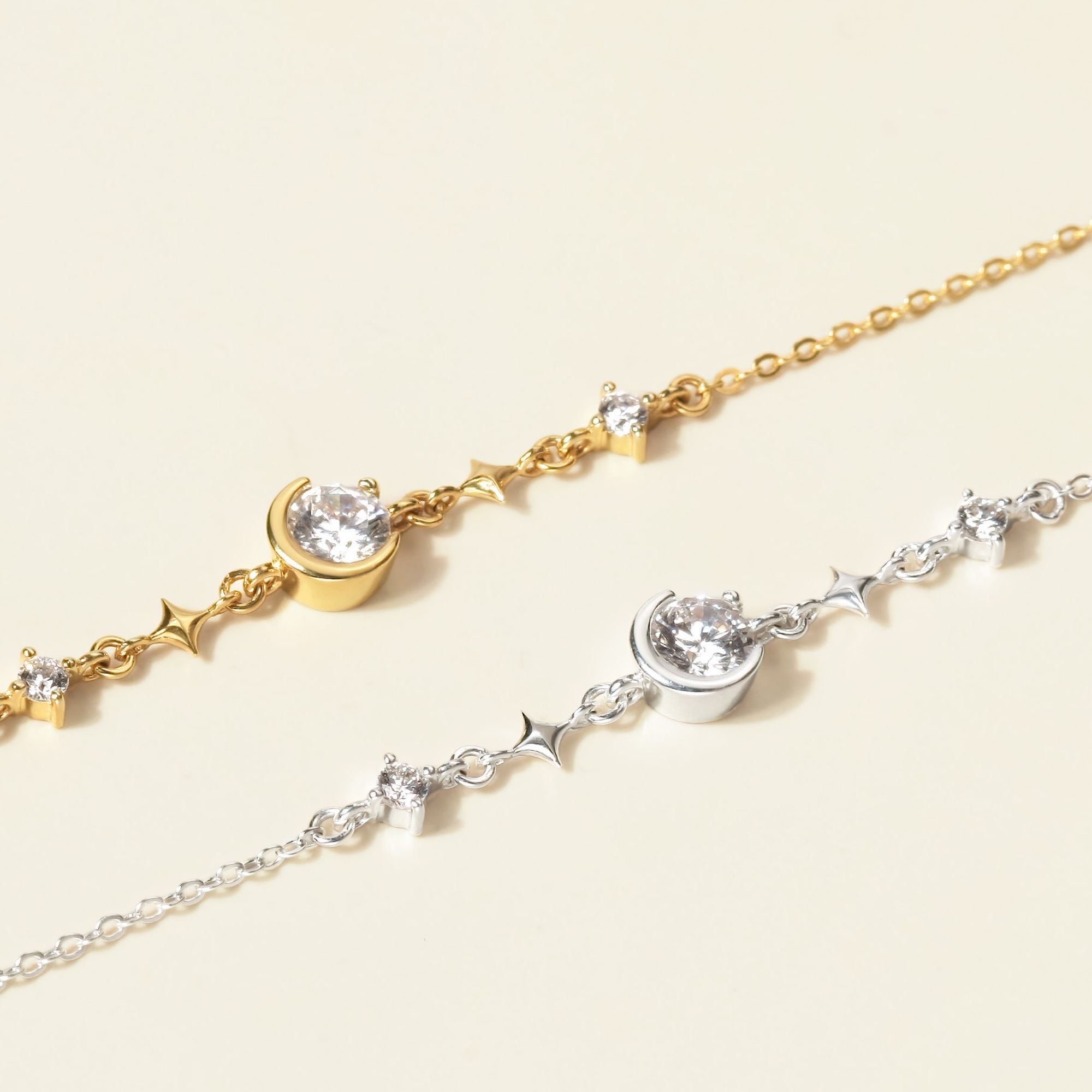 Vòng Tay Bạc 925 Hình Trăng Sao Đính Đá Moon Star Bracelet - VCB34