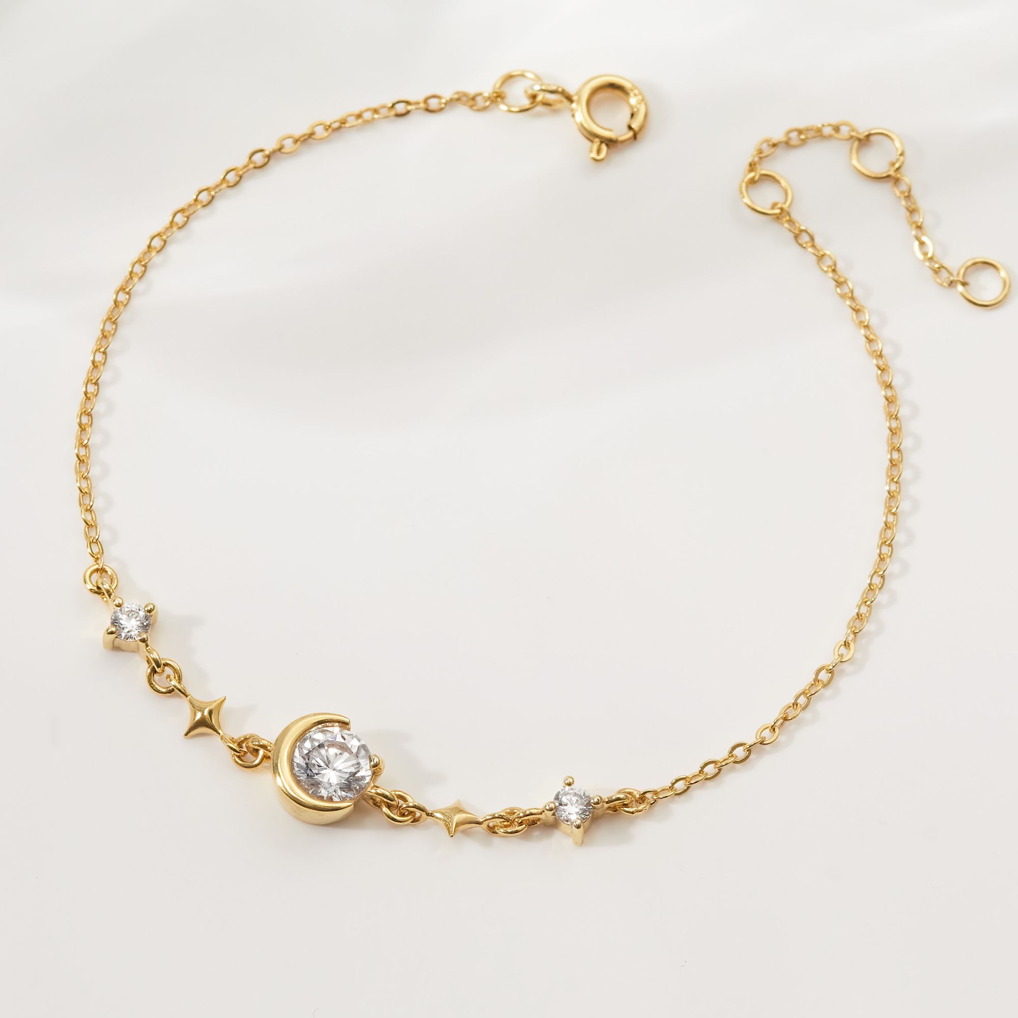 Lắc Tay Bạc 925 Charm Trăng Sao, Trái Tim, Cỏ 4 Lá Đá Màu - Charm Bracelet Collection
