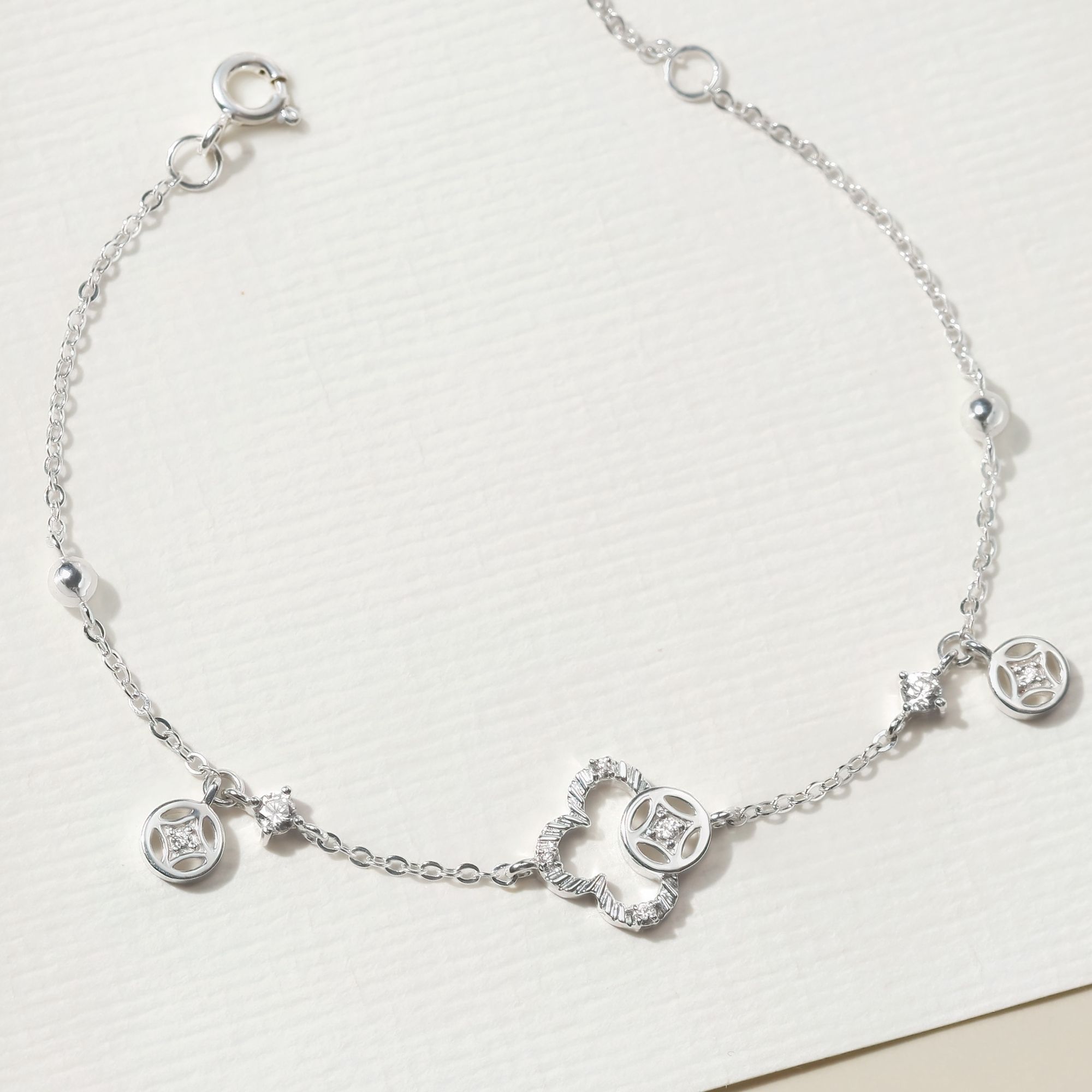 Lắc Tay Bạc 925 Kim Tiền Tài Lộc Đính Đá - VCB37