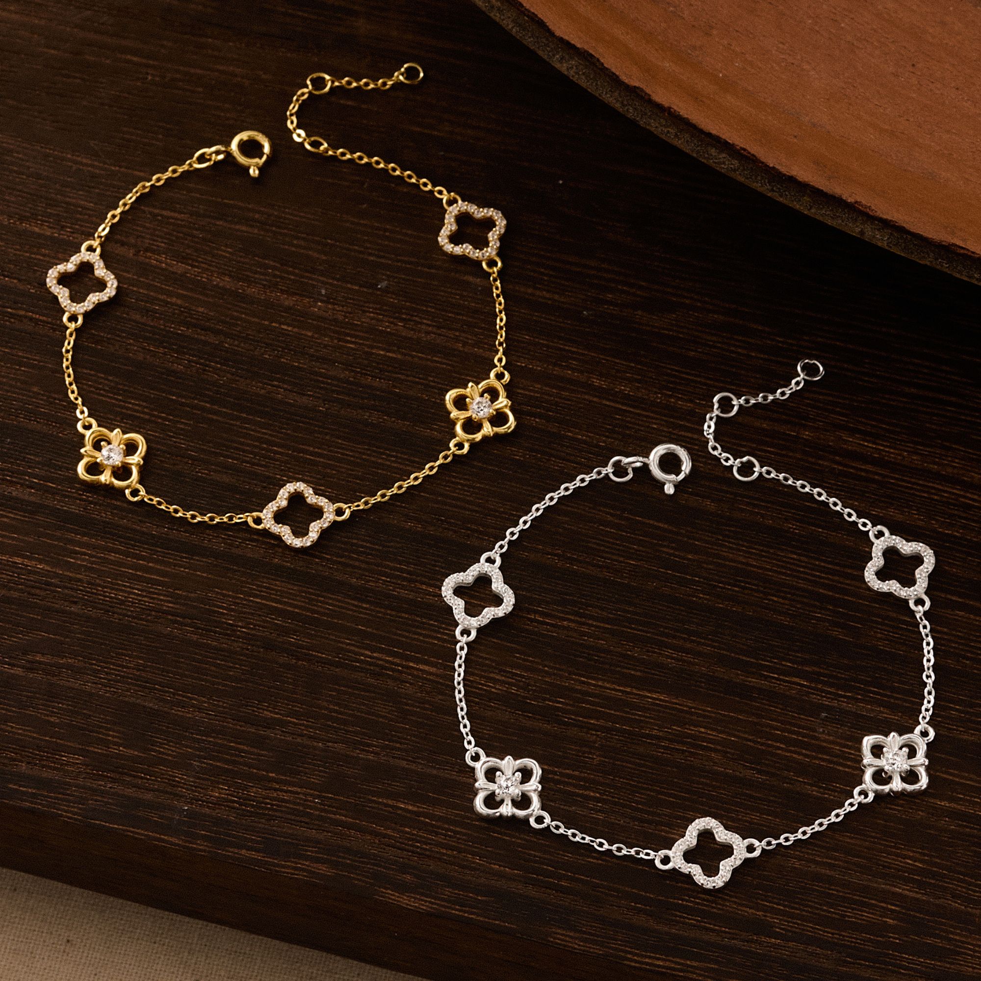 Lắc Tay Bạc 925 Cỏ 4 Lá Đính Đá Lucky Clover - VCB41