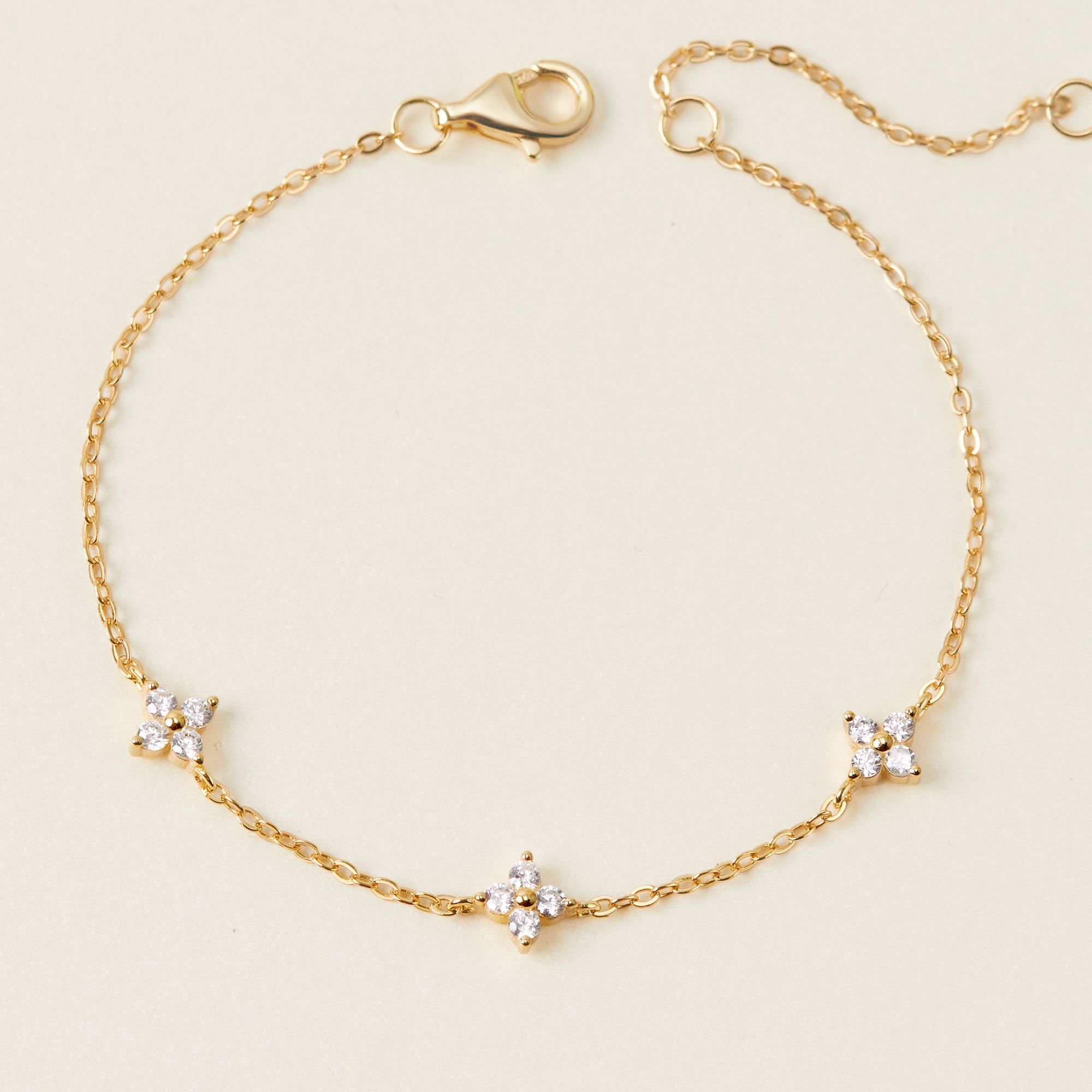 Quà Tặng 8/3 Lắc Tay Bạc 925 Charm Cỏ 4 Lá Đính Đá May Mắn 3 Charm 4 Leaf Clover - VCB506