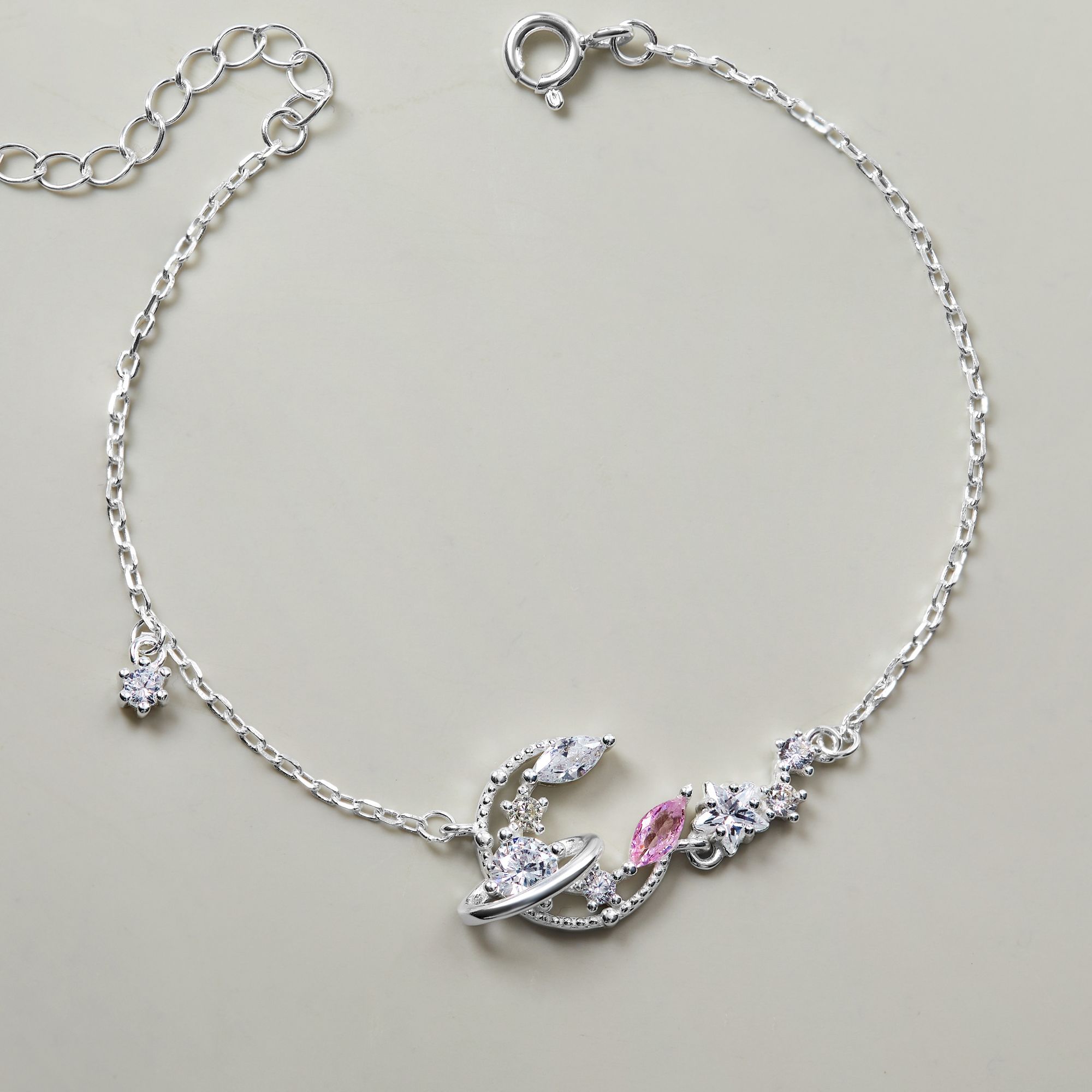 Lắc Tay Bạc 925 Charm Trăng Sao, Trái Tim, Cỏ 4 Lá Đá Màu - Charm Bracelet Collection