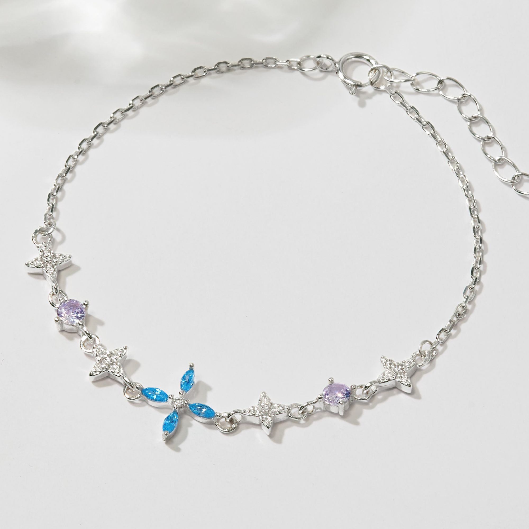 Lắc Tay Bạc 925 Charm Trăng Sao, Trái Tim, Cỏ 4 Lá Đá Màu - Charm Bracelet Collection