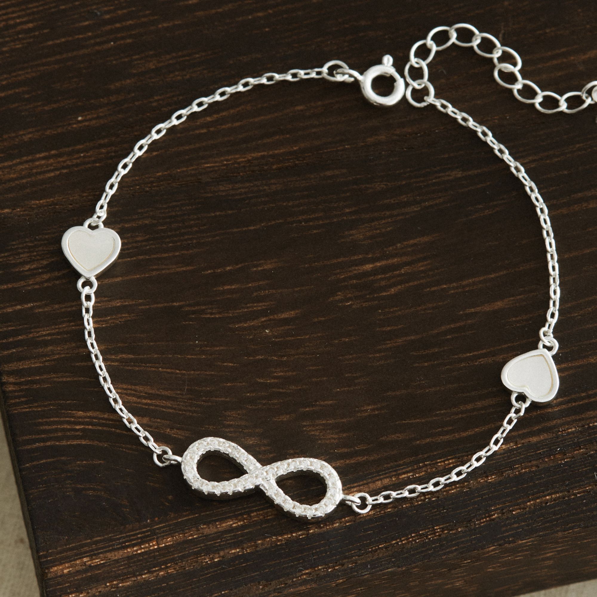 Quà Tặng 8/3 Lắc Tay Bạc 925 Charm Vô Cực Và Trái Tim Khảm Trai Tự Nhiên - VCB514