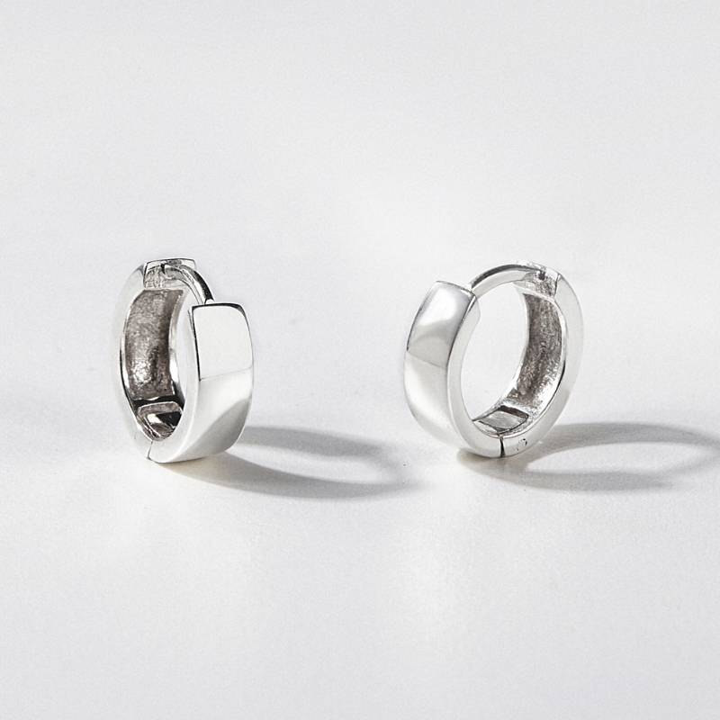 (1 cái) Khuyên Tai Bạc 925 Tròn Bản Dày Hoop Huggie-VCE07-L