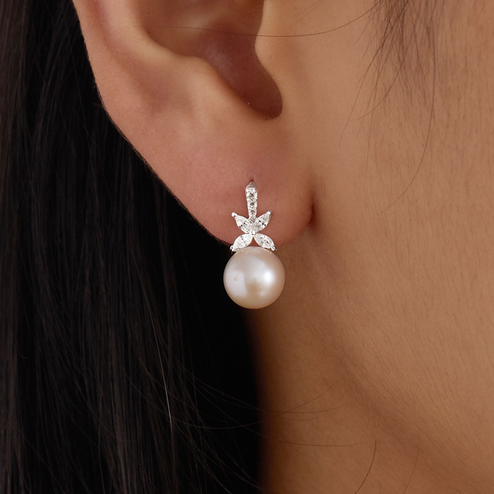 Khuyên Tai Stud Bạc 925 Ngọc Trai Đính Đá Pearl Stone Stud - VCE16