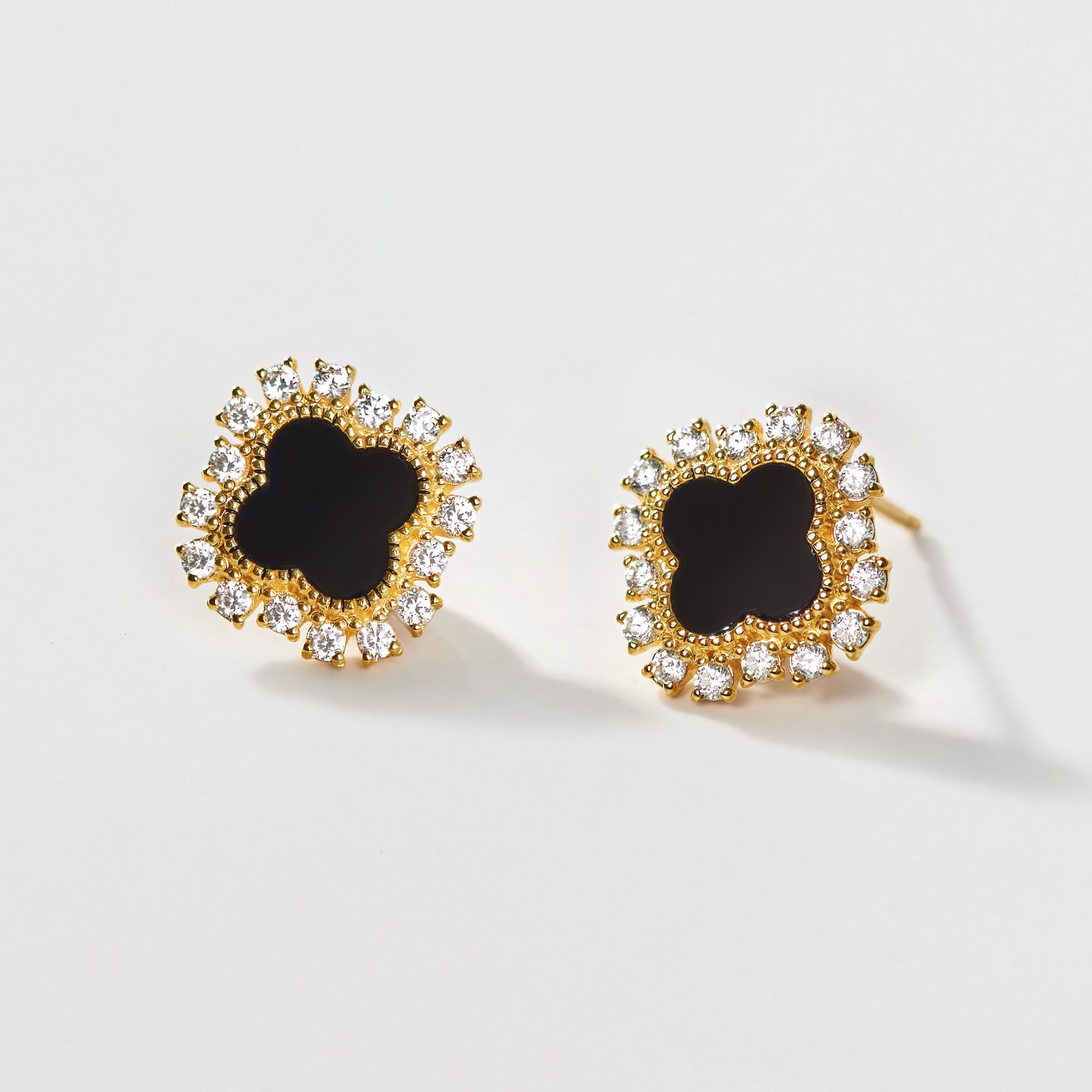 Quà Tặng 8/3 Bông Tai Bạc 925 Cỏ 4 Lá Đá Onyx Đen 4 Leaf Clover - VCE36