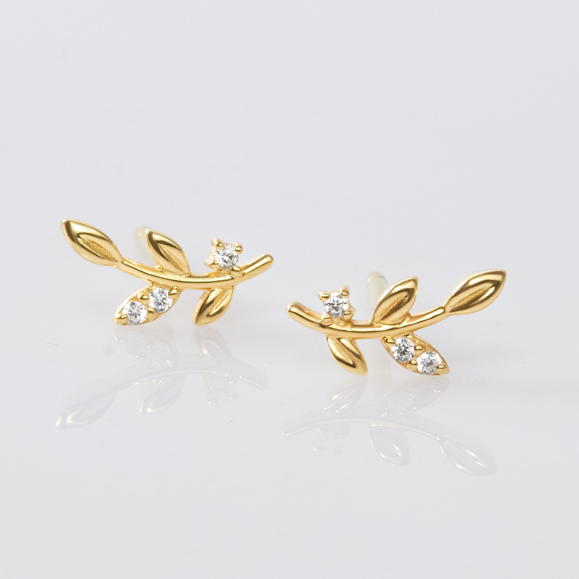 (1 cái) Khuyên Vành Tai Bạc 925 Lá Nguyệt Quế Đính Đá Laurel Studs - VCE41-L