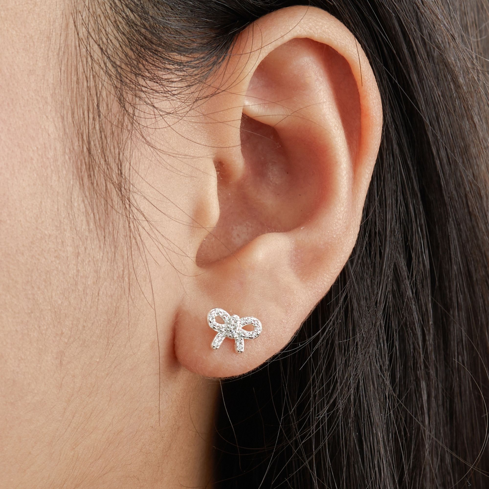 (1 Cái) Bông Tai Stud Bạc 925 Nơ Dễ Thương Đính Đá Lấp Lánh - VCE503-L
