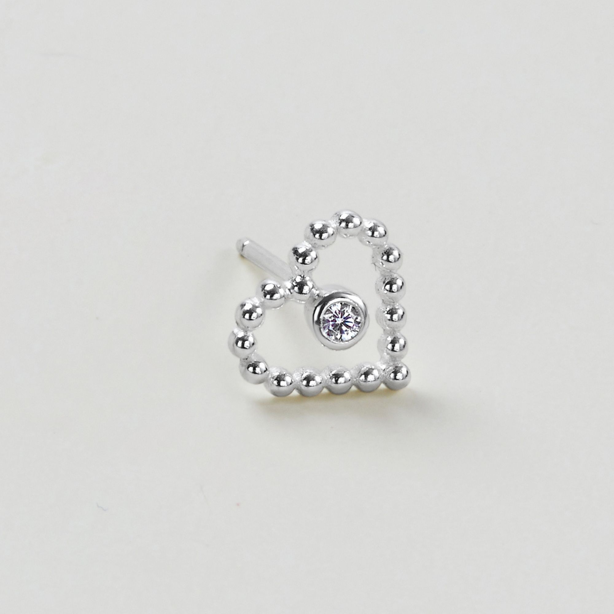 (1 Cái) Bông Tai Nụ Bạc 925 Trái Tim Gắn Đá Tròn Lấp Lánh - VCE510-L