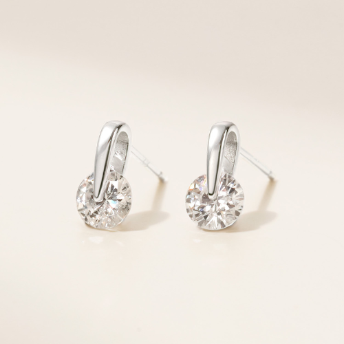 (1 Cái) Bông Tai Nụ Bạc 925 Trái Tim Gắn Đá Tròn Lấp Lánh VCE511-L