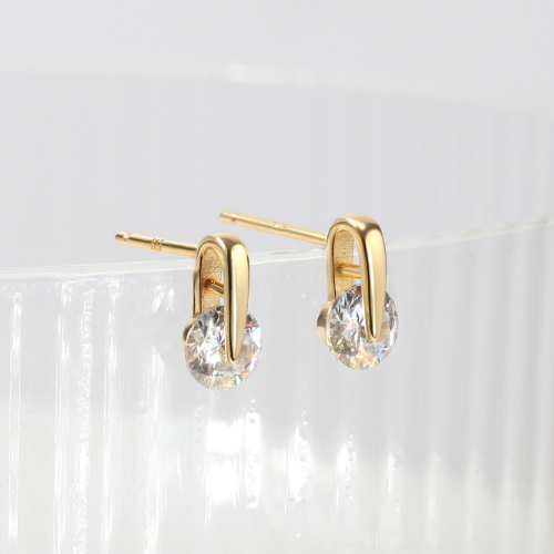 (1 Cái) Bông Tai Nụ Bạc 925 Trái Tim Gắn Đá Tròn Lấp Lánh VCE511-L