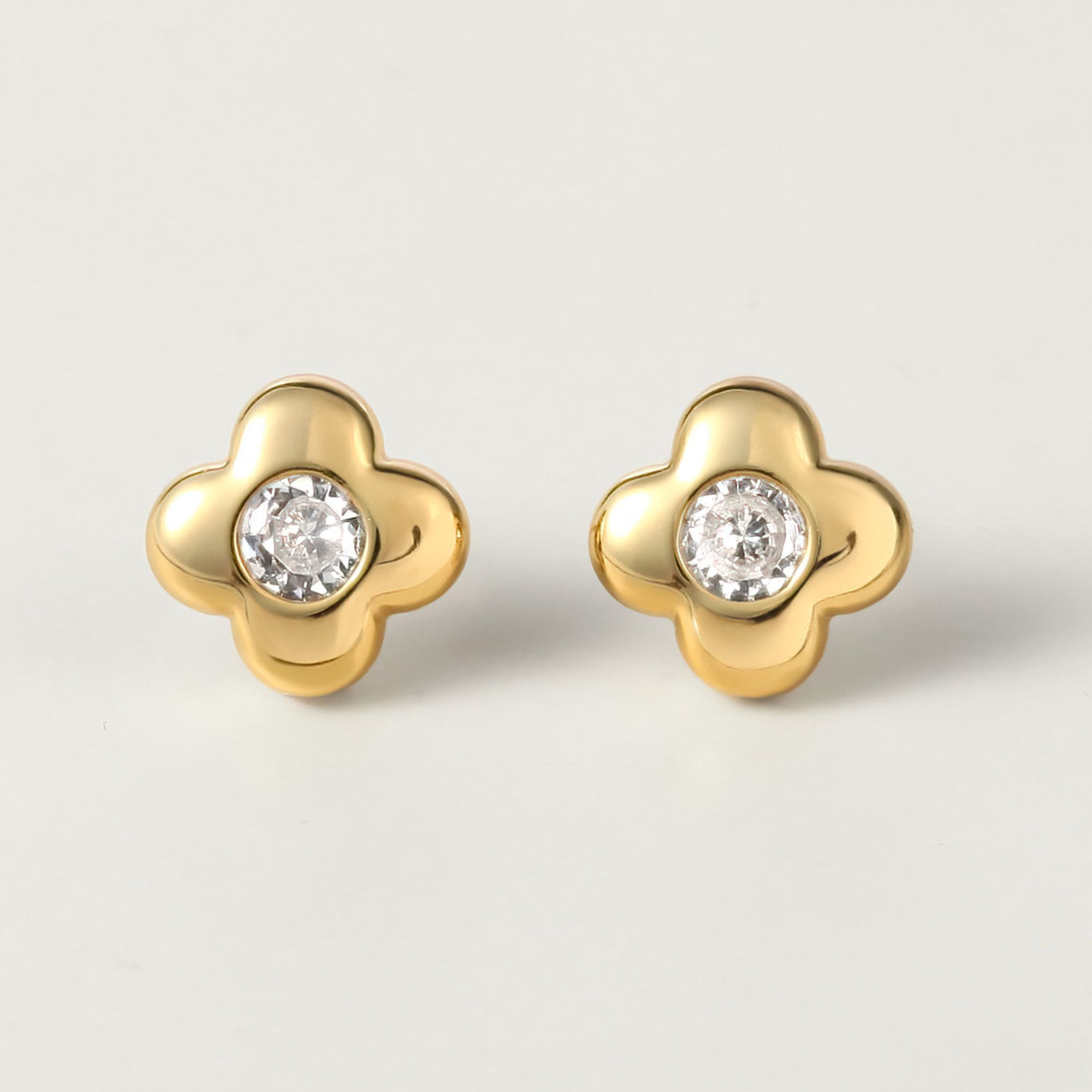 Hoa Tai Bạc 925 Cỏ 4 Lá Đính Đá Chủ May Mắn 4 Leaf Clover - VCE513