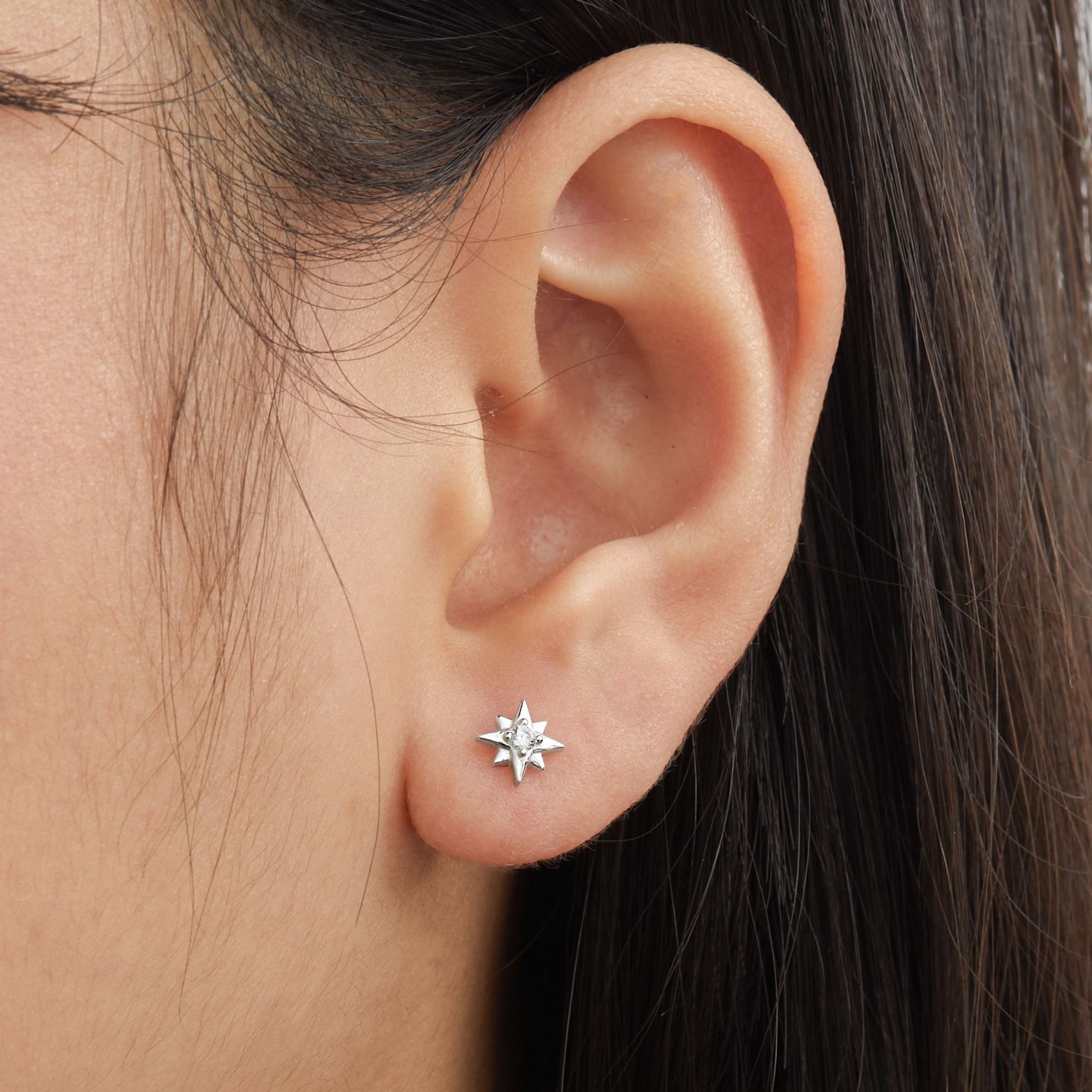 (1 Cái) Khuyên Tai Chốt Vặn Flat Back Bạc 925 Nụ Sao 8 Cánh Đính Đá - VCE515-L