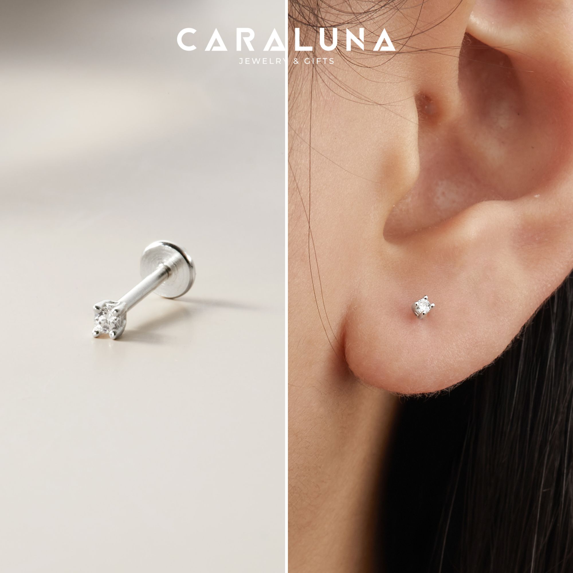 (1 Cái) Khuyên Tai Chốt Vặn Flat Back Bạc 925 Stud Nụ Đá Tròn Stone Stud - VCE521-L