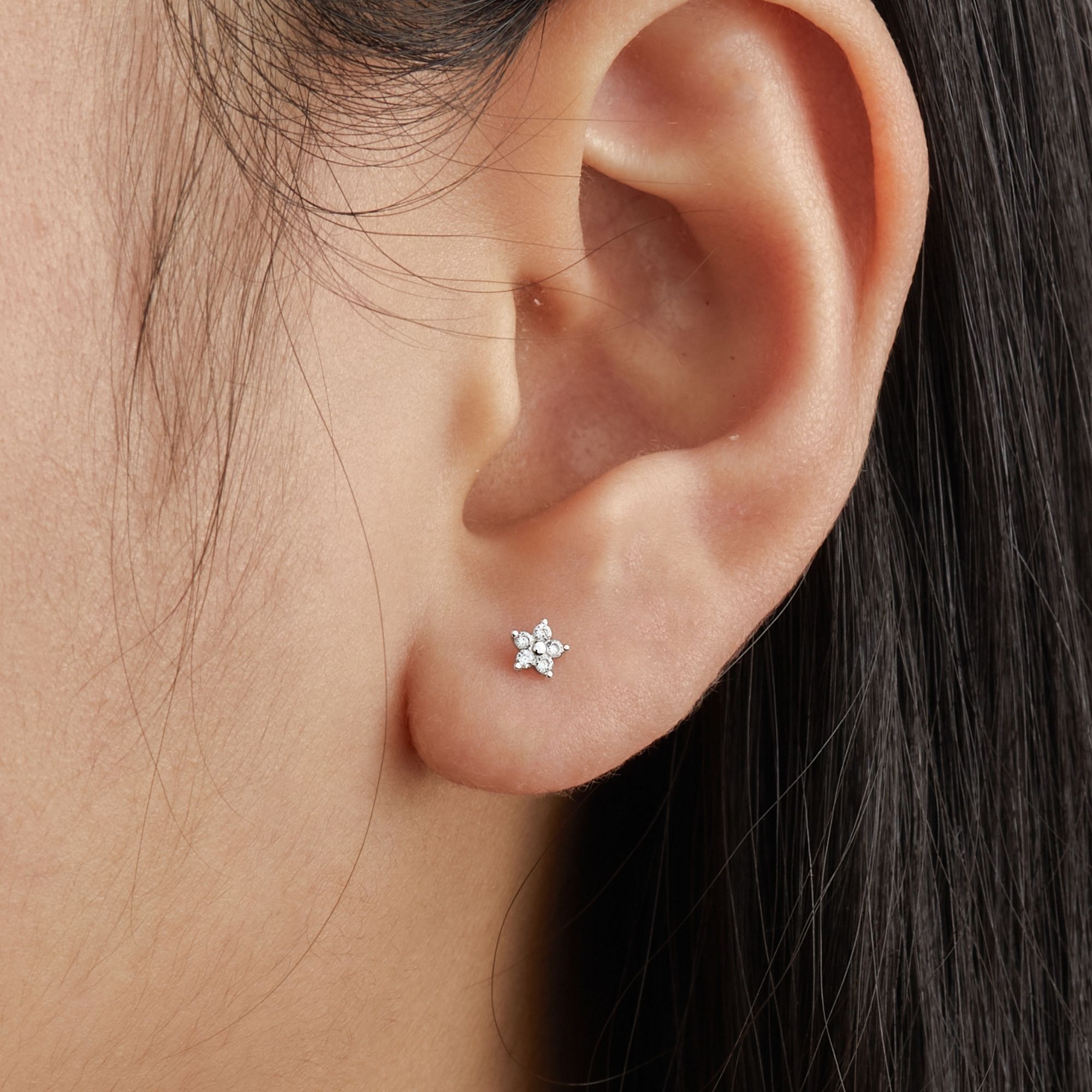 (1 Cái) Khuyên Tai Chốt Vặn Flat Back Bạc 925 Stud Nụ Hoa 5 Cánh Clover Stud - VCE522-L