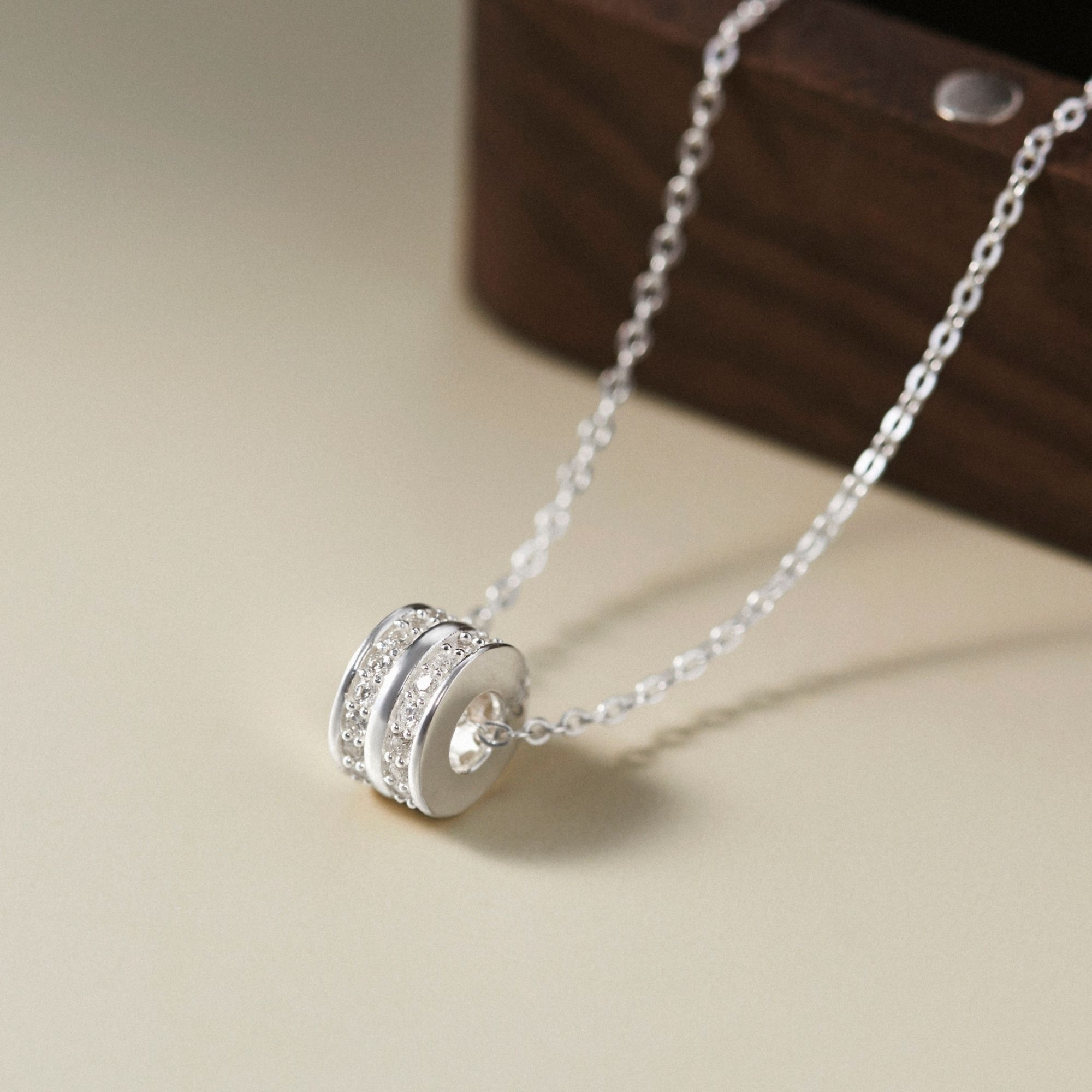 Dây Chuyền Bạc 925 Mặt Ống Trụ Tròn Đính Đá 2 Hàng Tube Necklace - VCN22