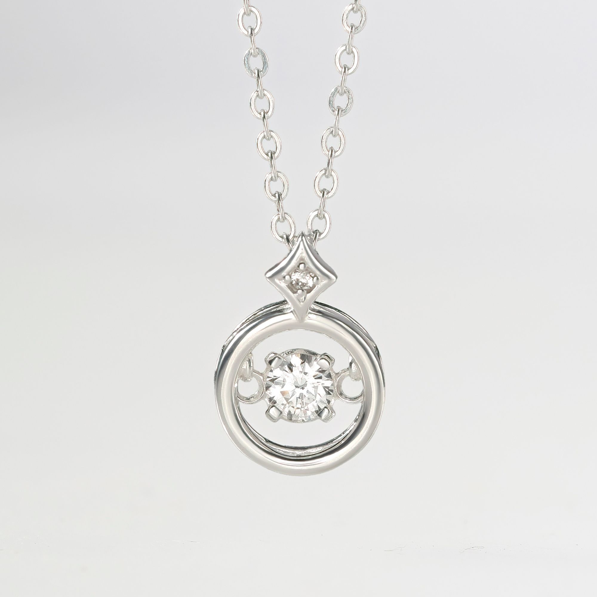 Quà Tặng 8/3 Dây Chuyền Bạc 925 Mặt Tròn Đá Nhảy Hình Ngôi Sao Đính Đá Chủ Kim Cương Moissanite Star Dancing Stone - VCN27-MS