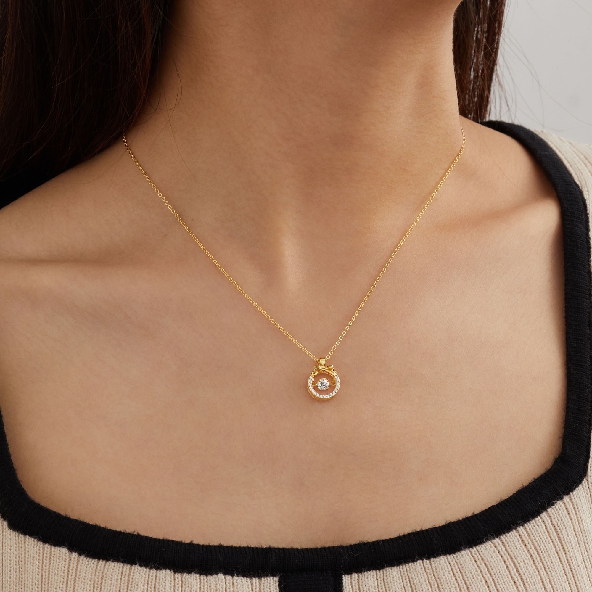 Quà Tặng 8/3 Vòng Cổ Bạc 925 Hình Nơ Đá Nhảy Bow Dancing Stone - VCN30